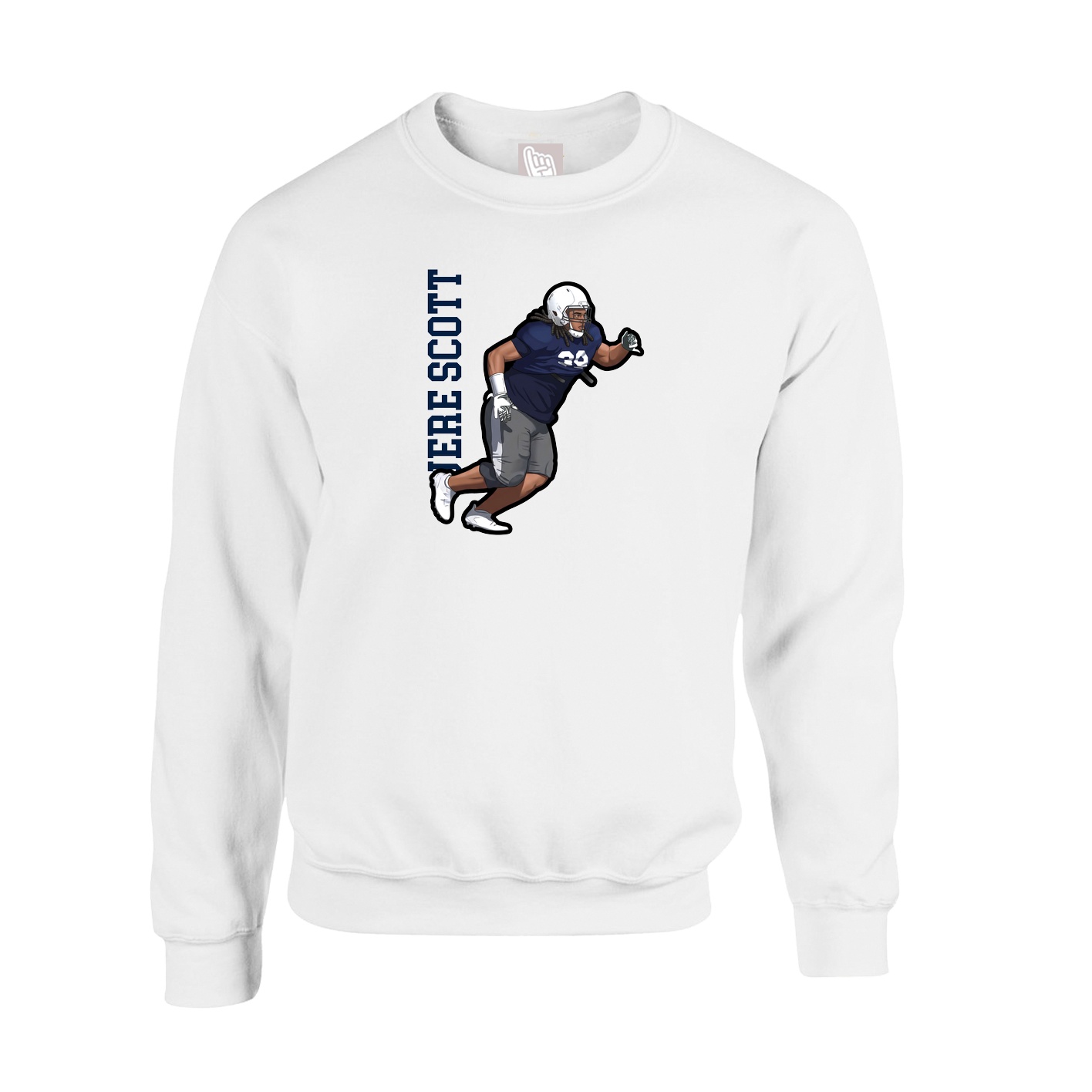 Fleece Crew — Name Vertical in White