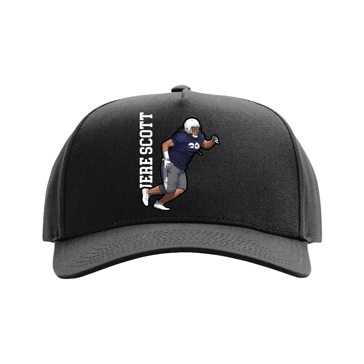 Full Fabric Five-Panel Champ Cap — Name Vertical in Black