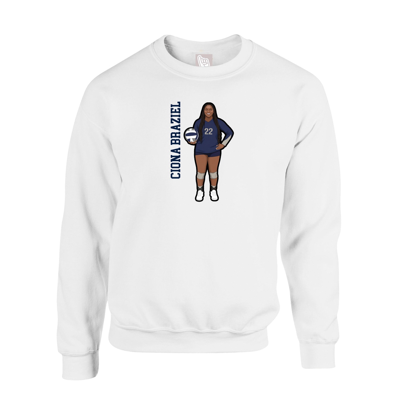 Fleece Crew — Name Vertical in White