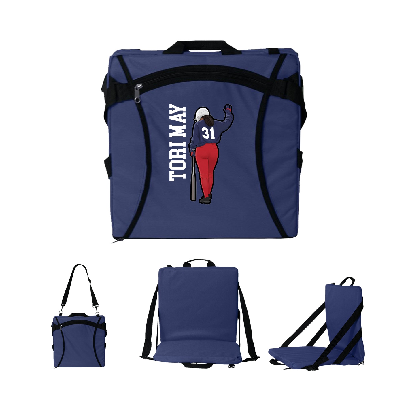 Folding Stadium Seat — Name Vertical in Navy