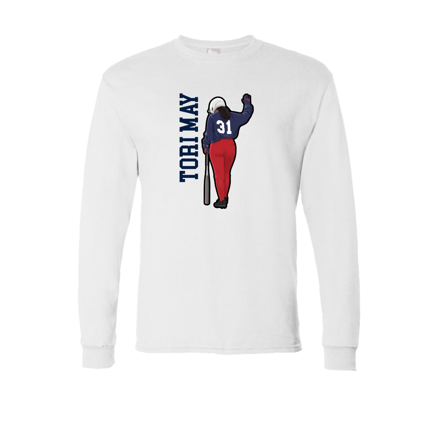 Long Sleeve Tee — Name Vertical in White