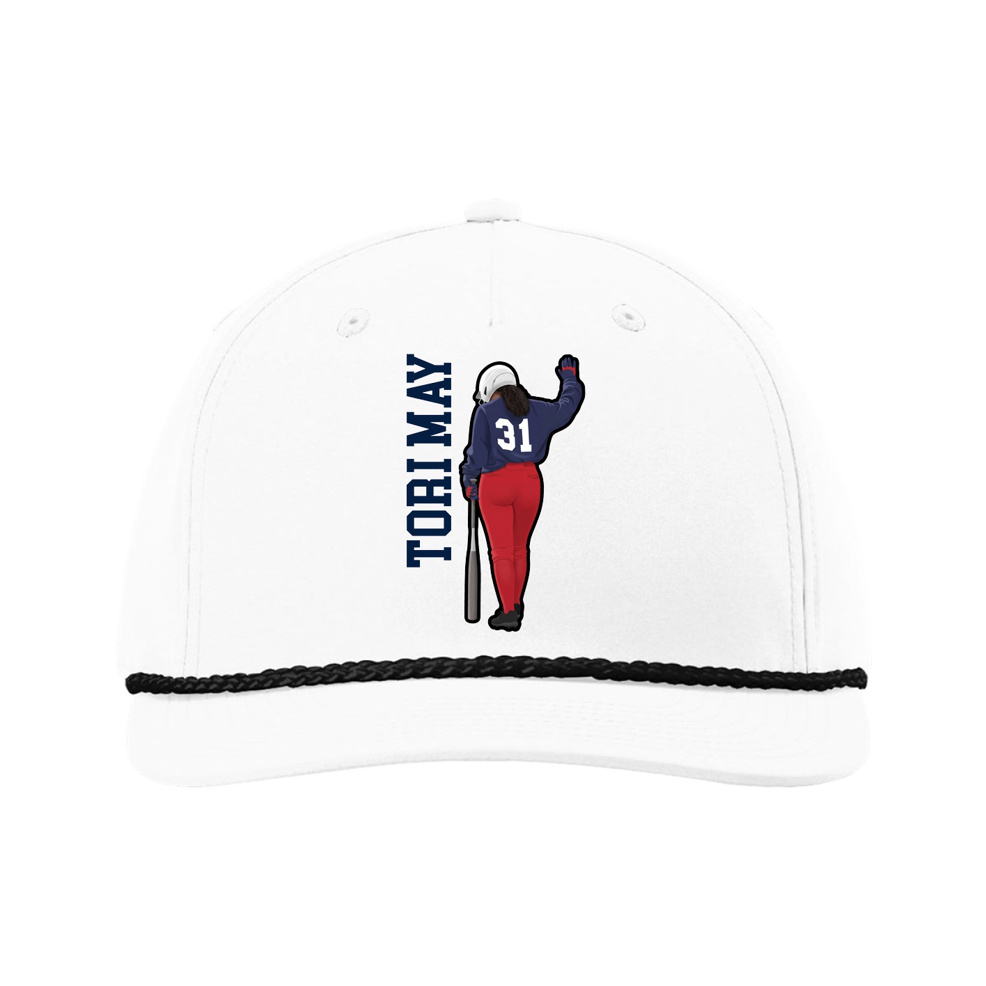 Five-Panel Classic Rope Cap — Name Vertical in White