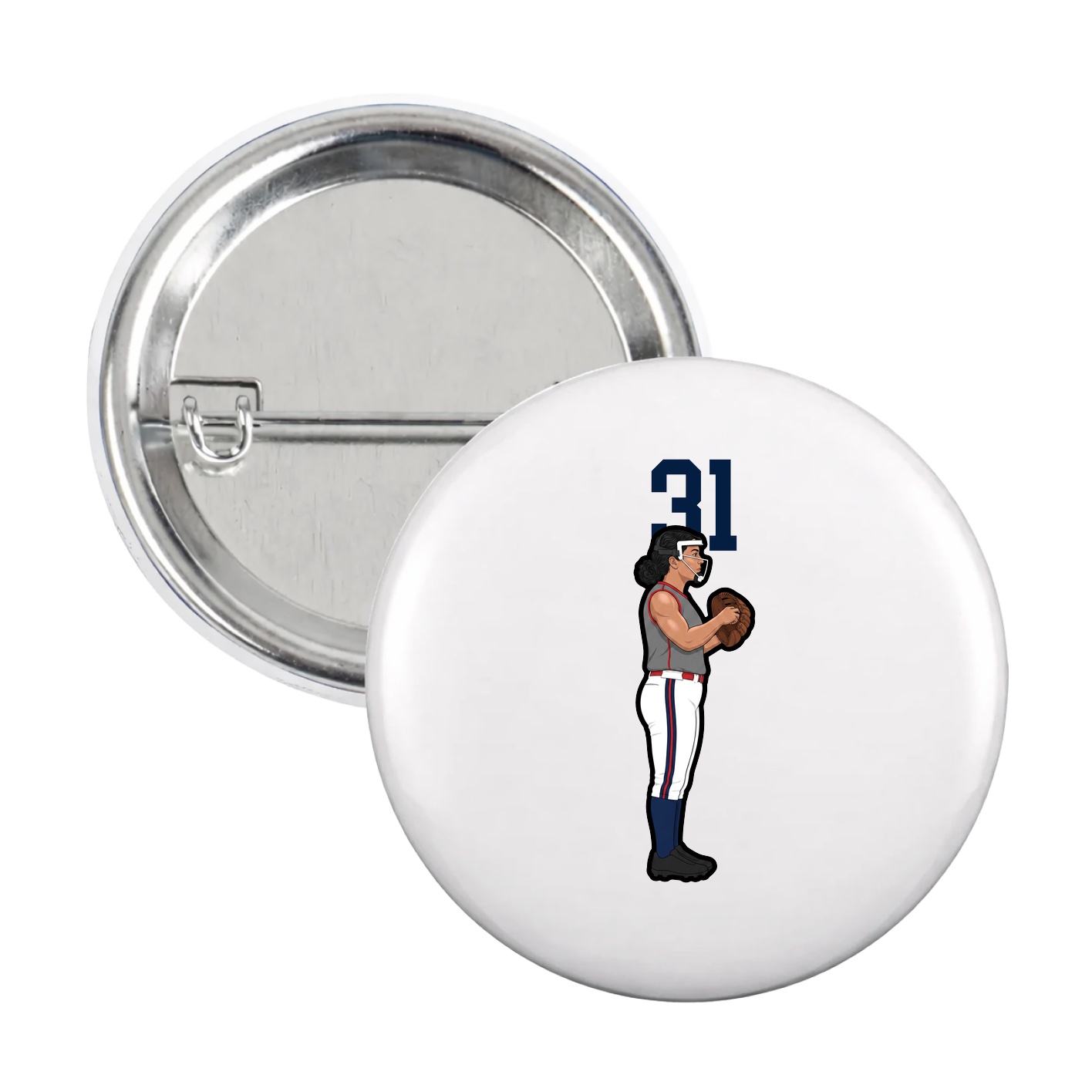 Game Day Button — Number Top in White