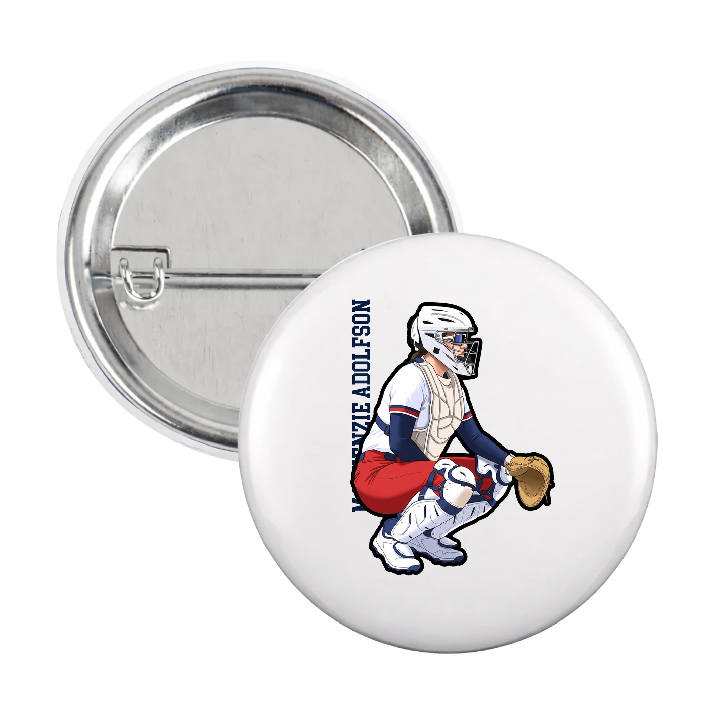Game Day Button — Name Vertical in White
