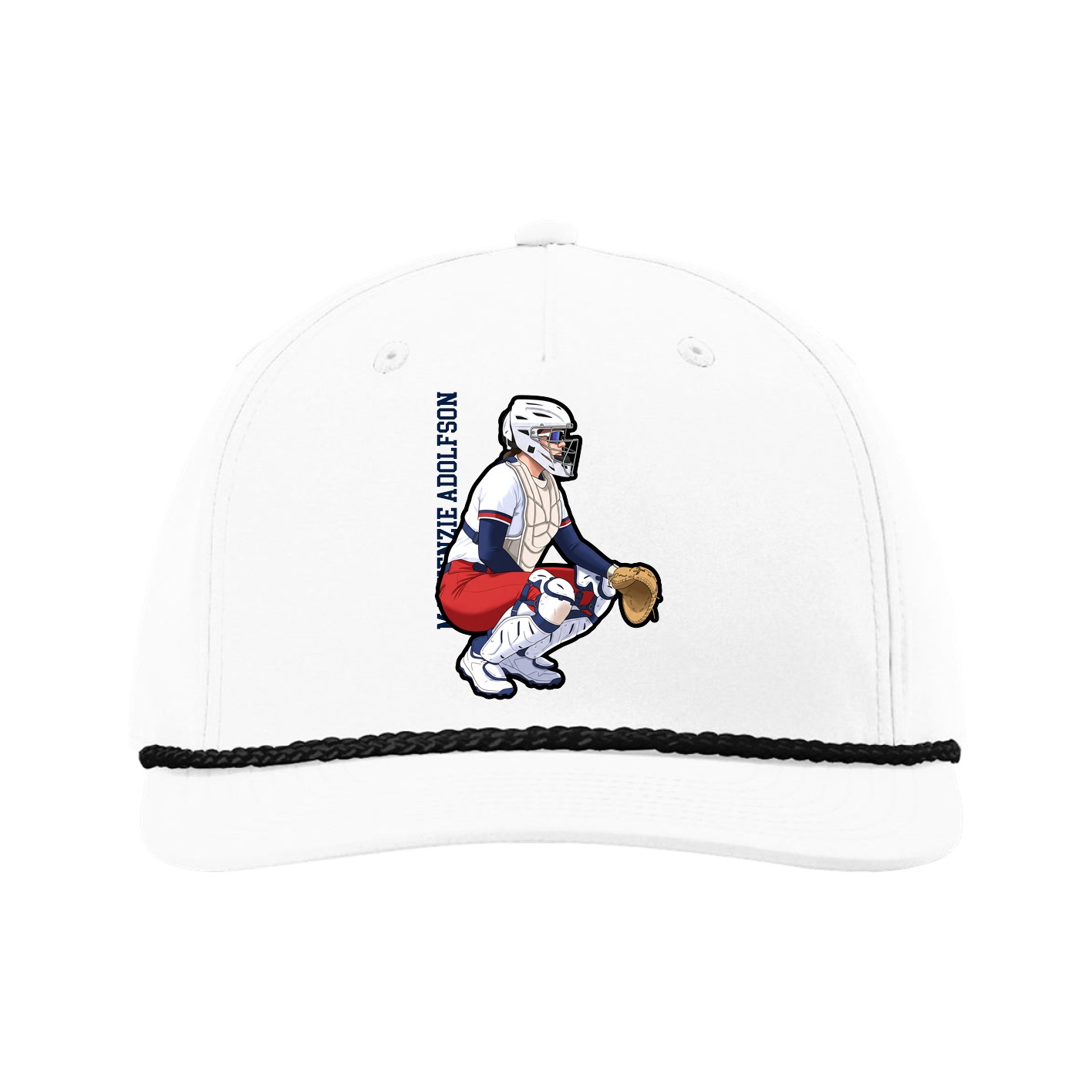 Five-Panel Classic Rope Cap — Name Vertical in White