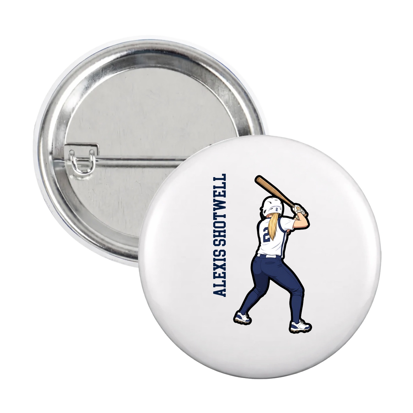 Game Day Button — Name Vertical in White
