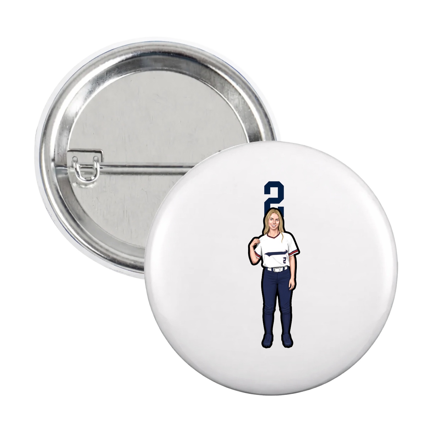 Game Day Button — Number Top in White