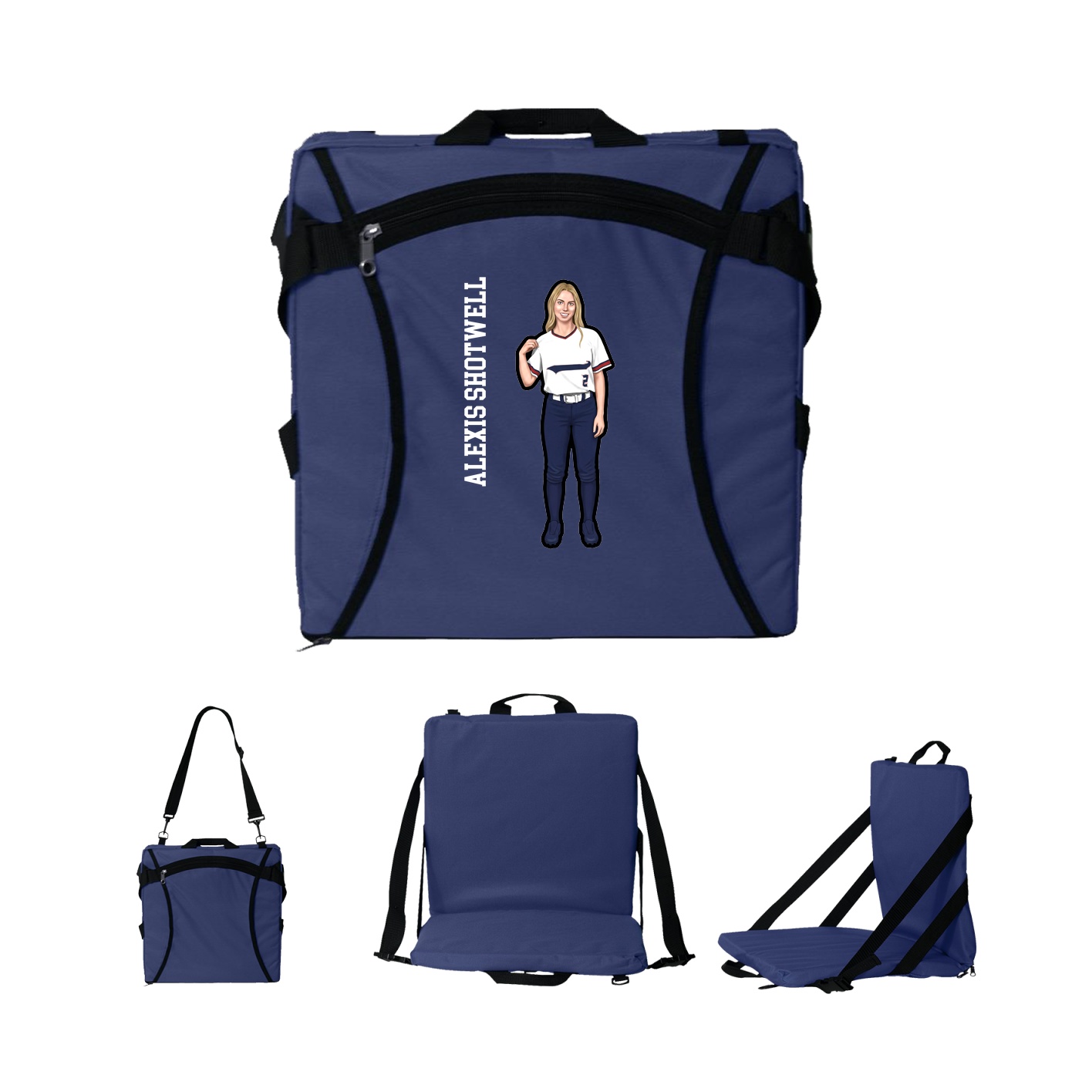 Folding Stadium Seat — Name Vertical in Navy