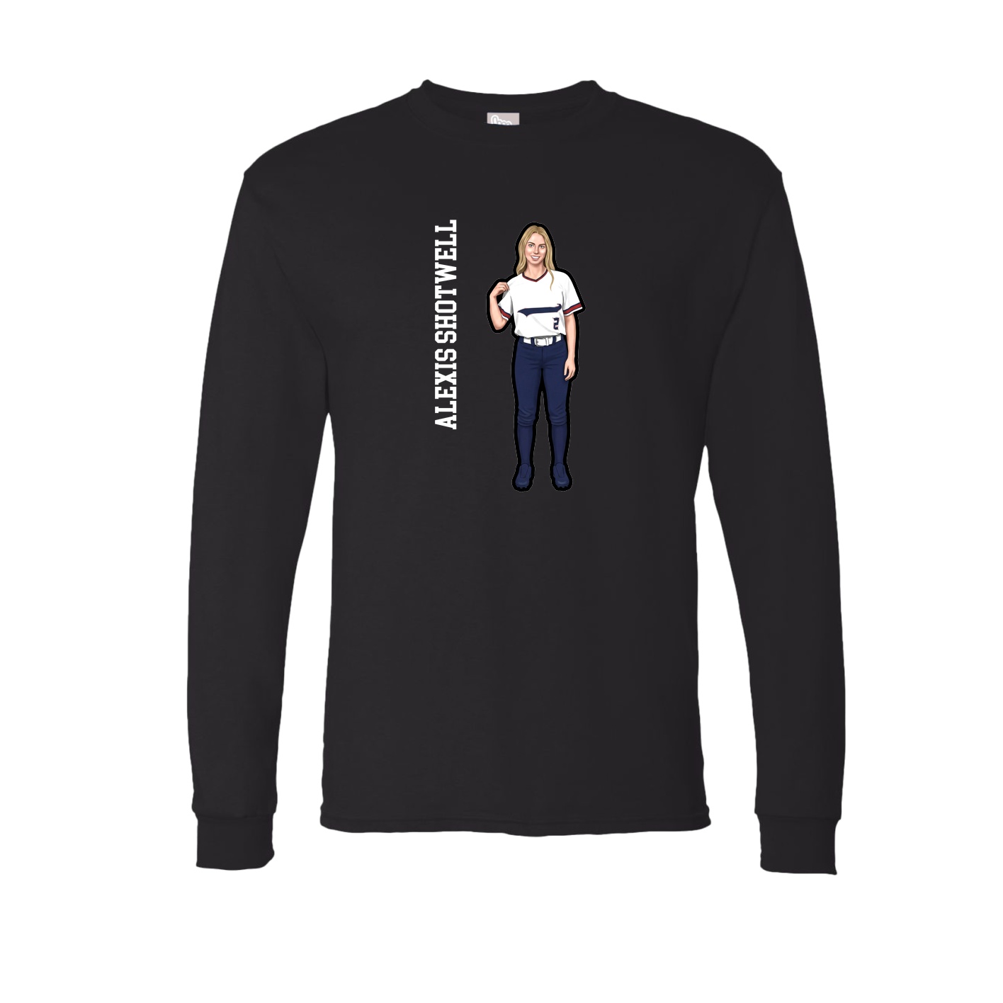 Long Sleeve Tee — Name Vertical in Black
