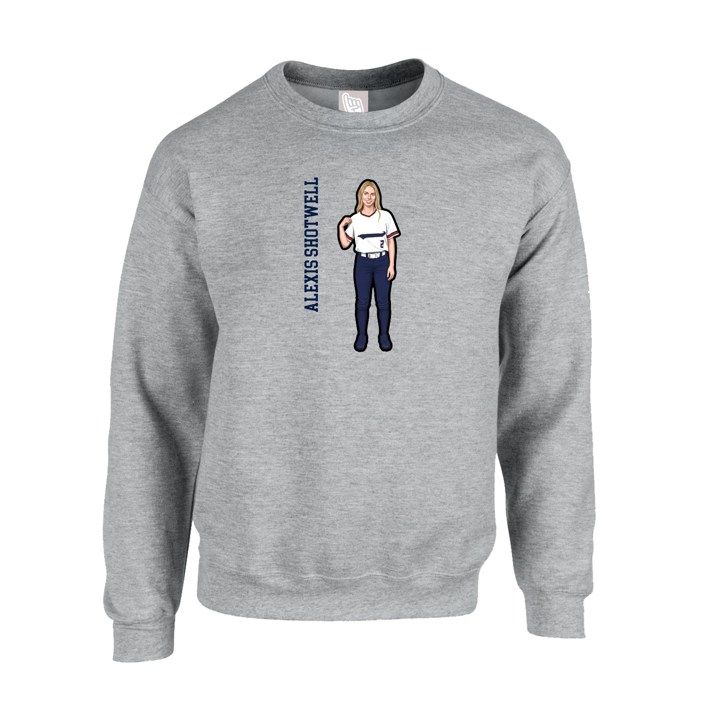 Fleece Crew — Name Vertical in Grey