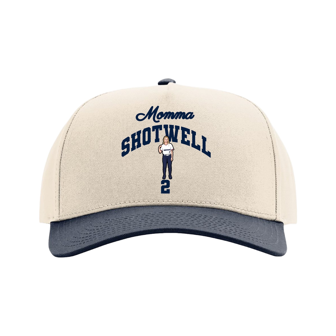 Full Fabric Five-Panel Champ Cap — Mothers Day Arch in Cream/Navy