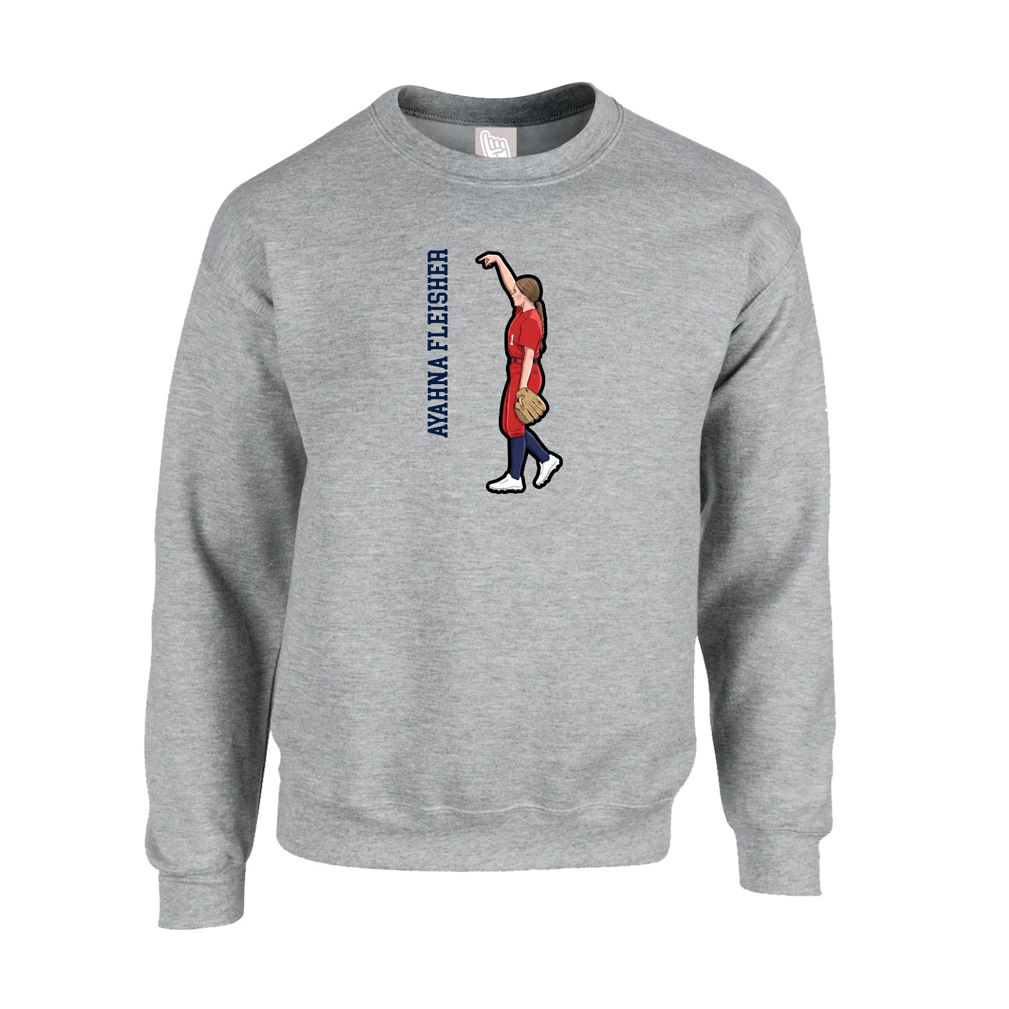 Fleece Crew — Name Vertical in Grey