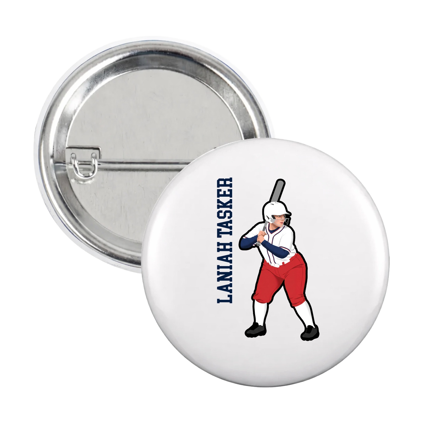 Game Day Button — Name Vertical in White