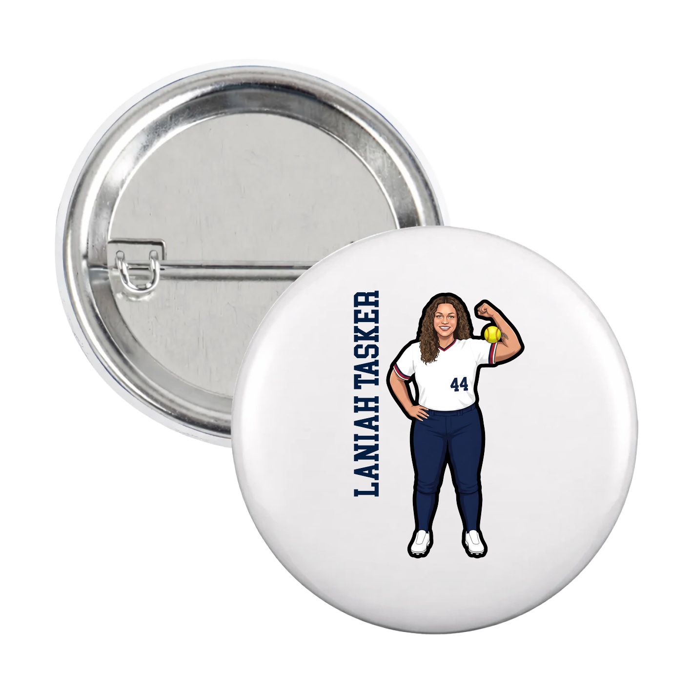 Game Day Button — Name Vertical in White