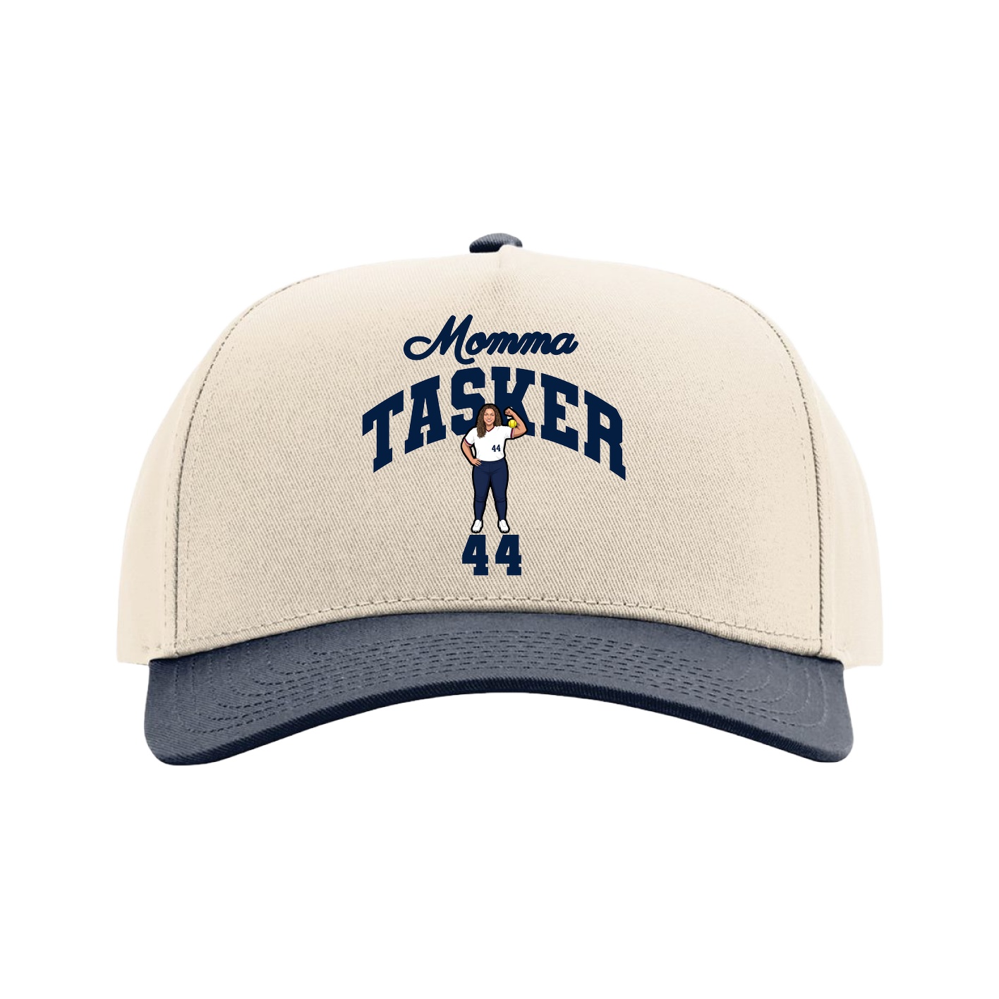 Full Fabric Five-Panel Champ Cap — Mothers Day Arch in Cream/Navy