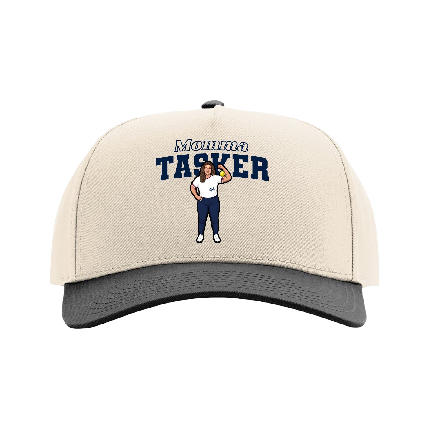 Full Fabric Five-Panel Champ Cap — Mothers Day Block in Cream/Black