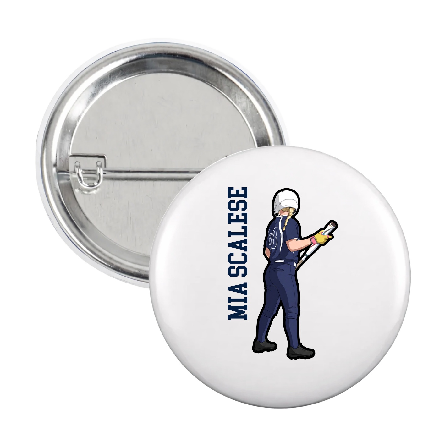 Game Day Button — Name Vertical in White