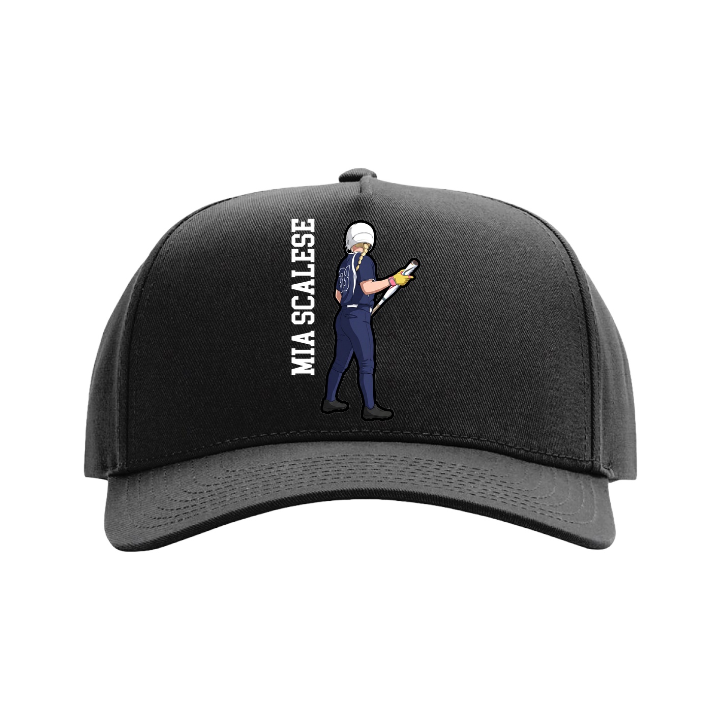 Full Fabric Five-Panel Champ Cap — Name Vertical in Black