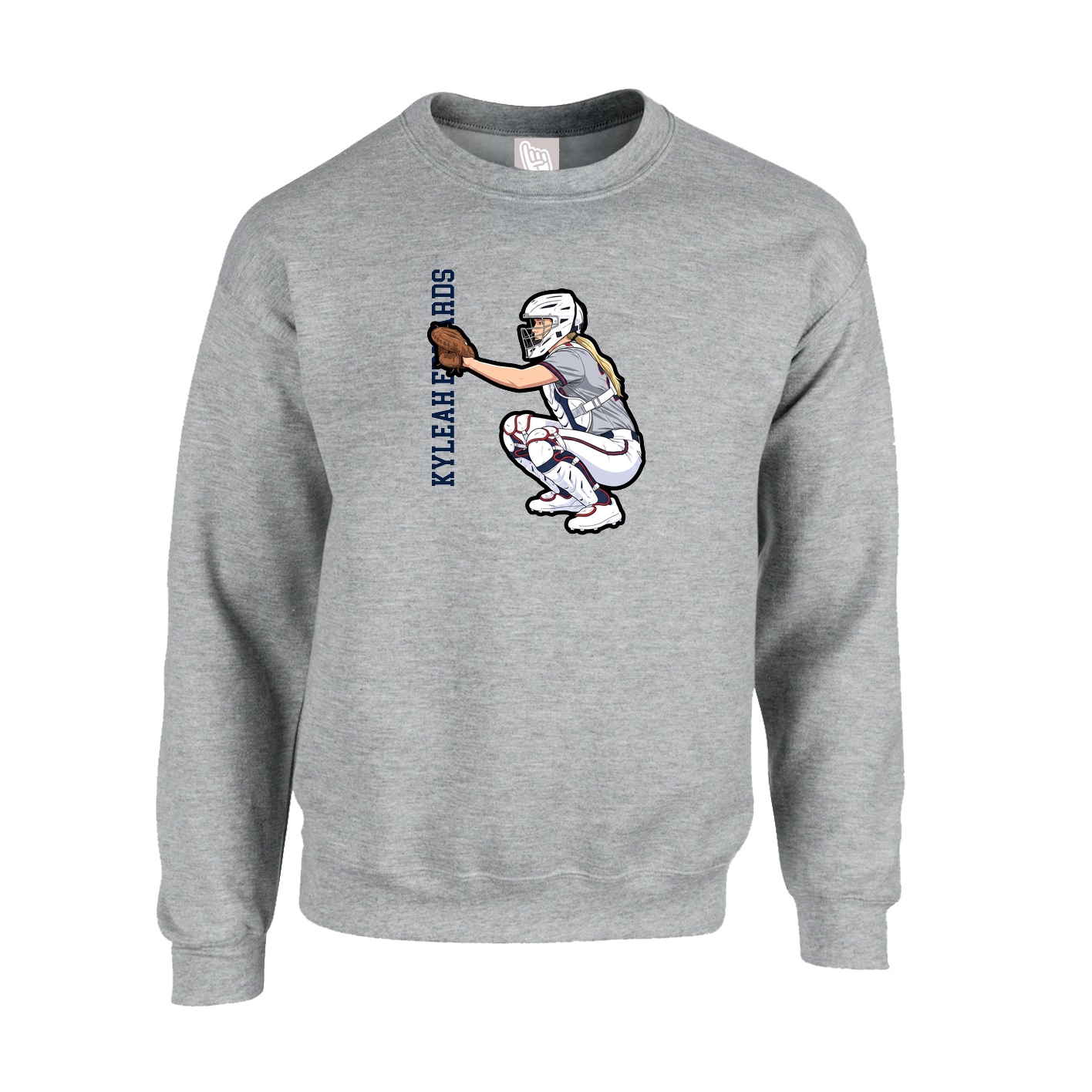 Fleece Crew — Name Vertical in Grey