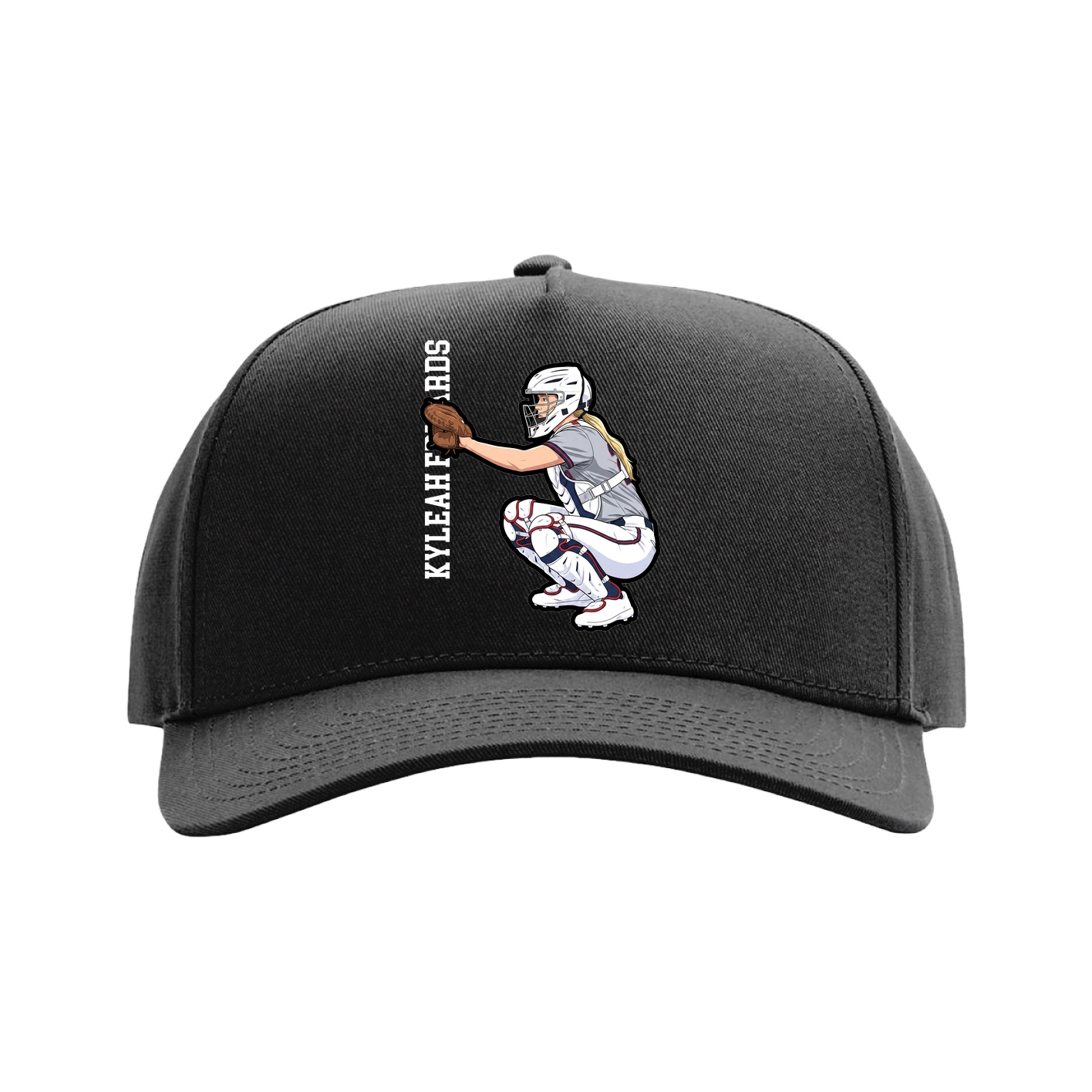 Full Fabric Five-Panel Champ Cap — Name Vertical in Black
