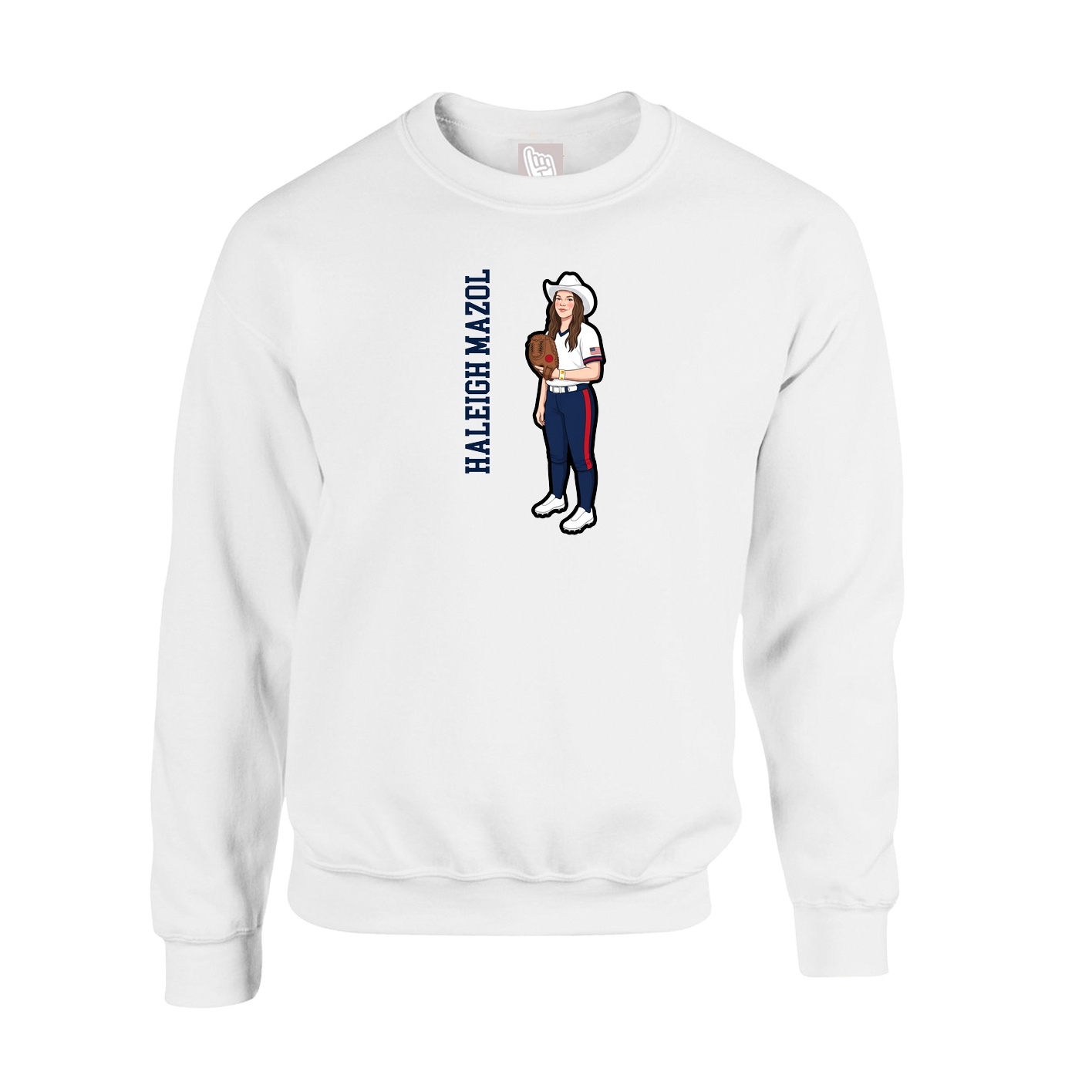 Fleece Crew — Name Vertical in White