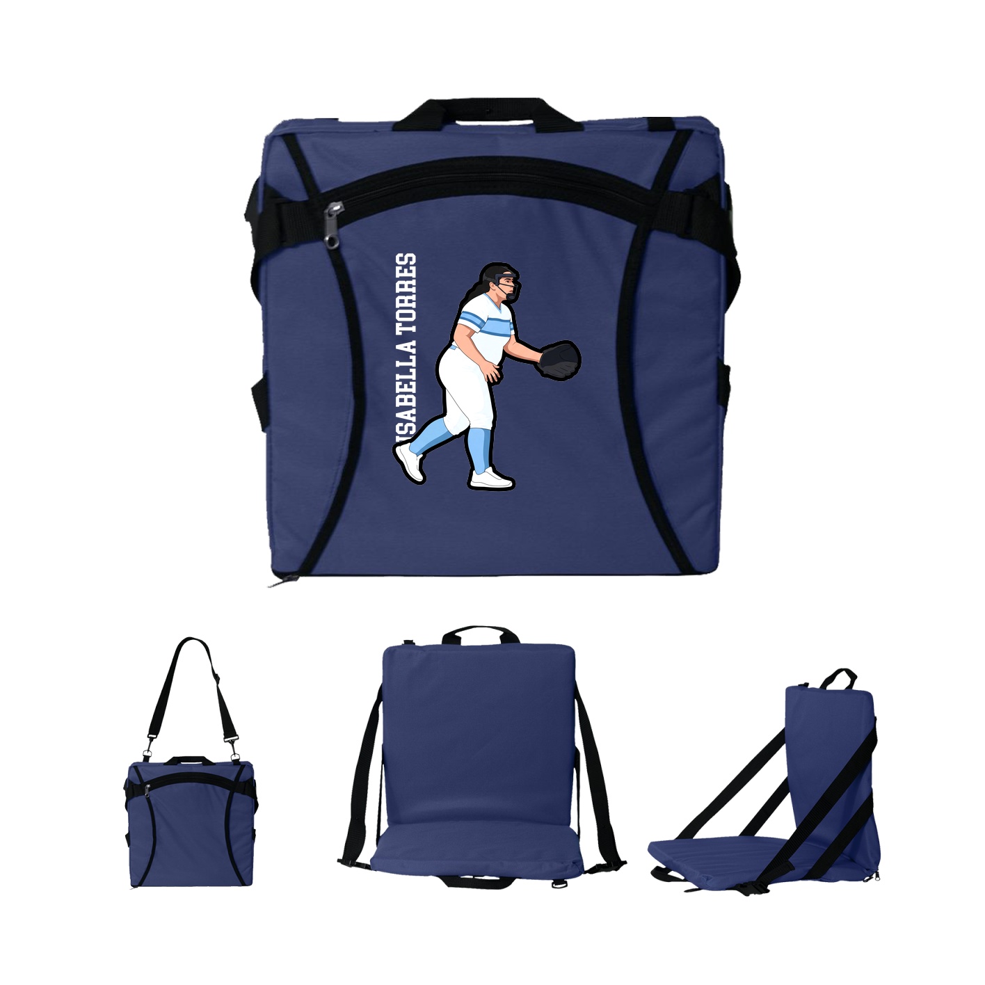 Folding Stadium Seat — Name Vertical in Navy