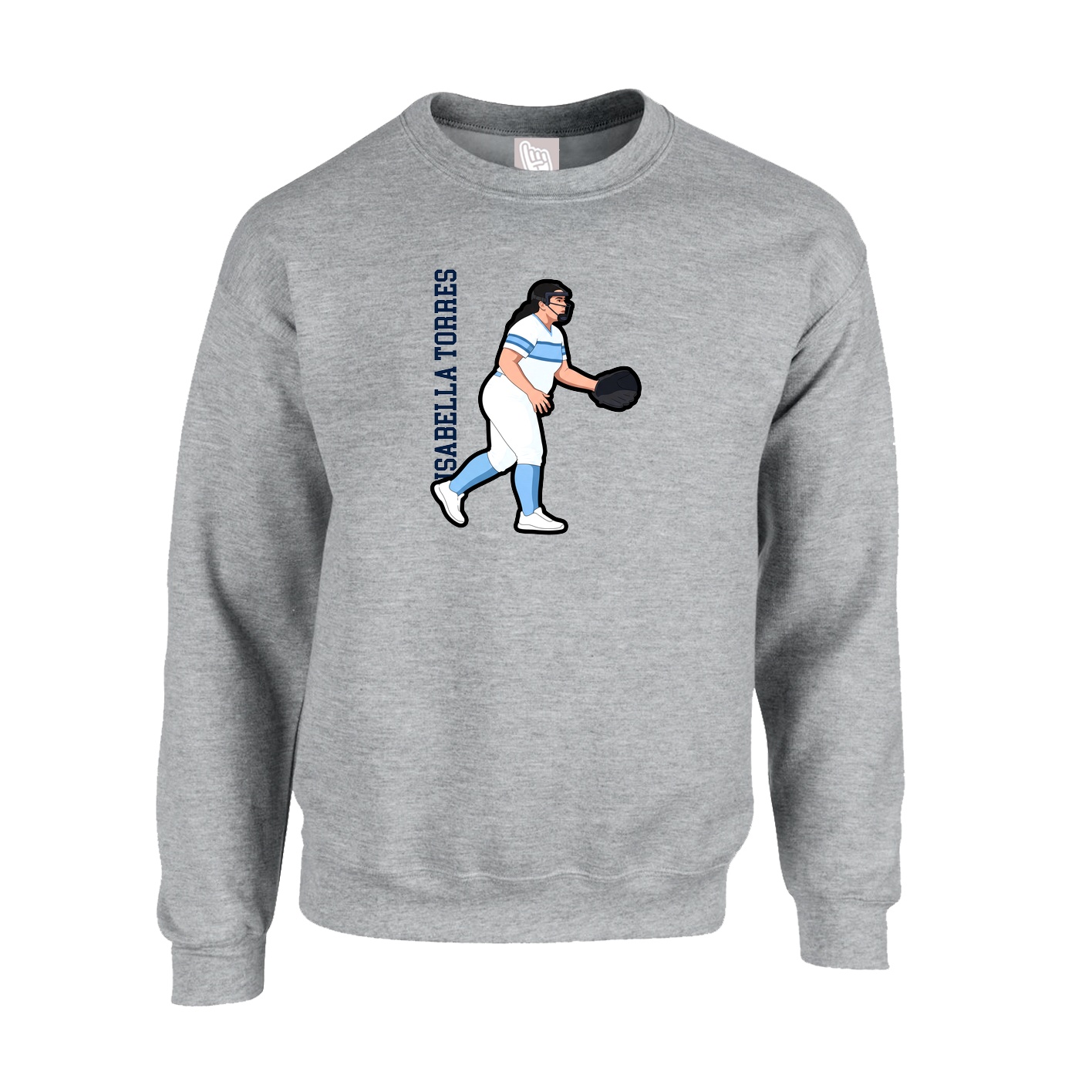 Fleece Crew — Name Vertical in Grey