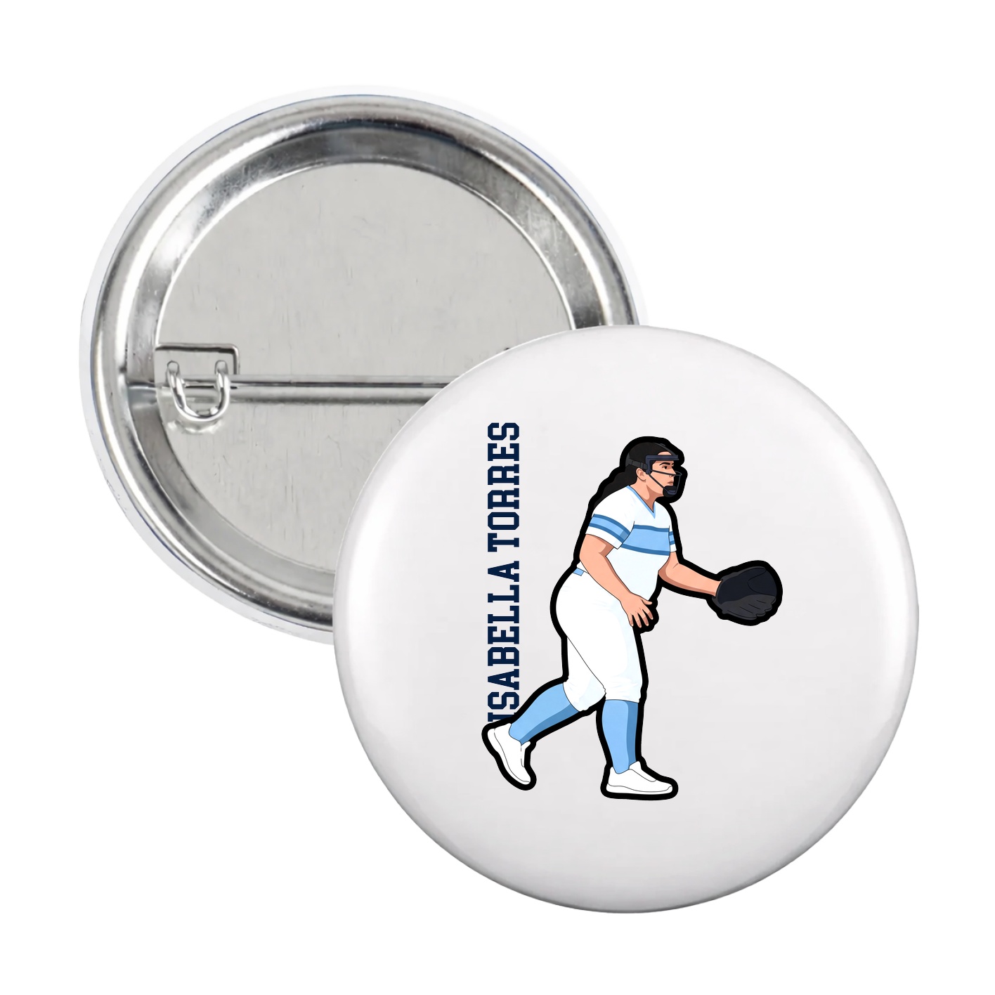 Game Day Button — Name Vertical in White