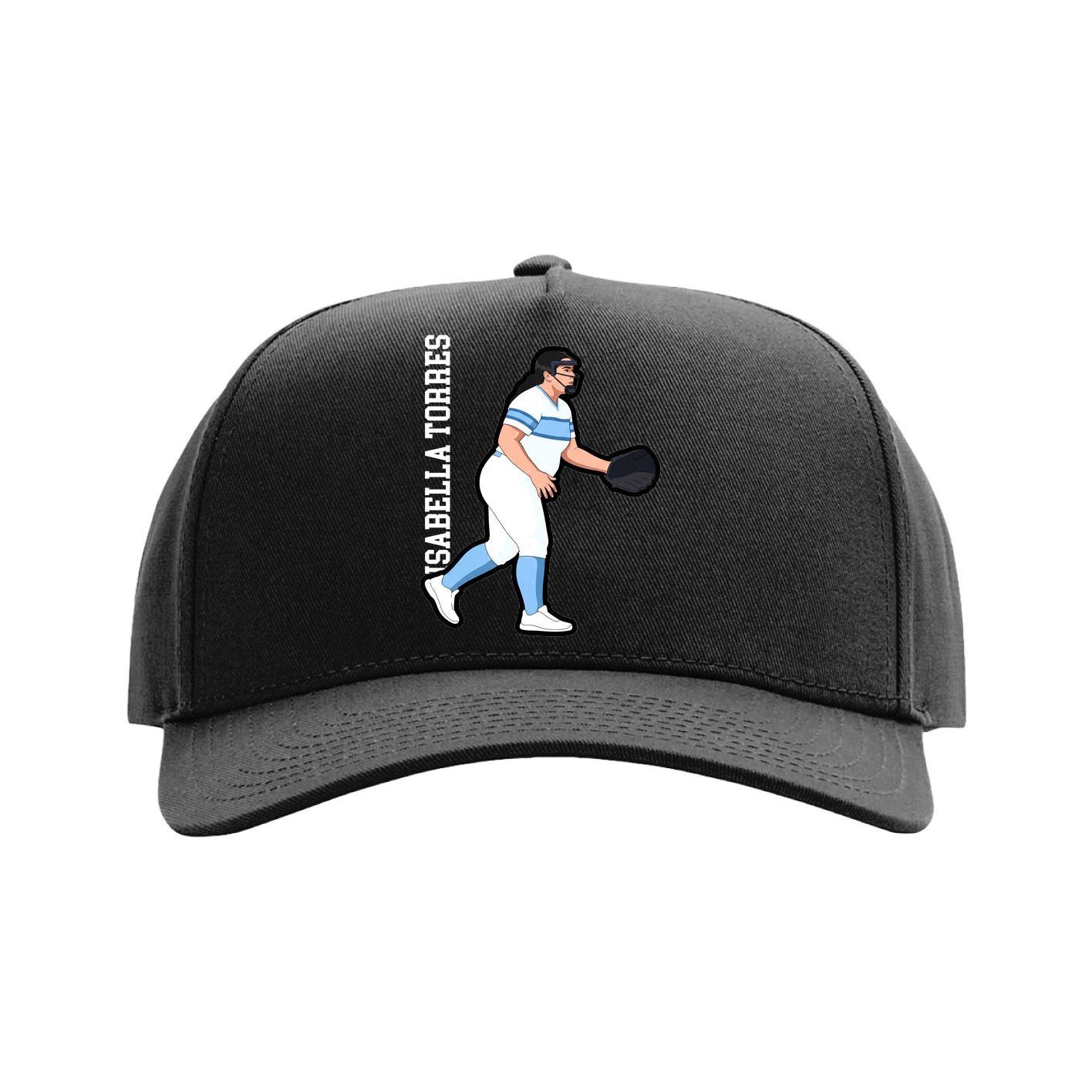Full Fabric Five-Panel Champ Cap — Name Vertical in Black