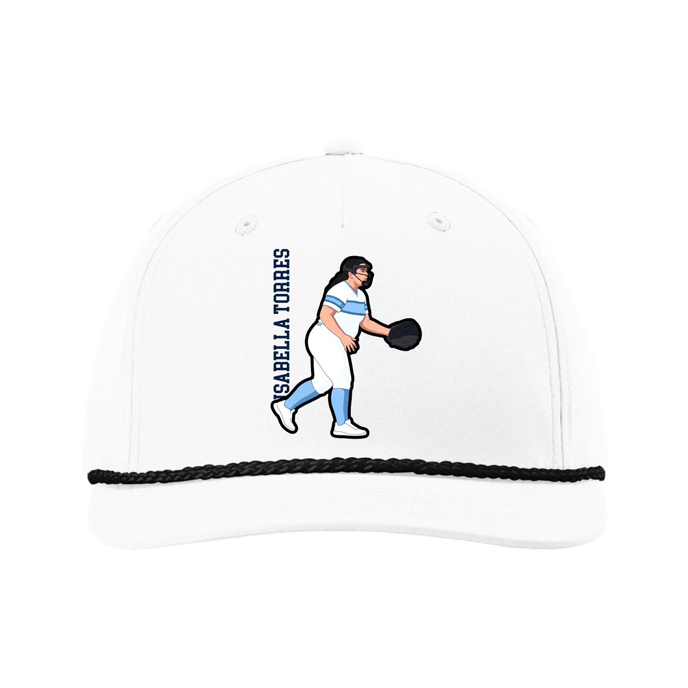 Five-Panel Classic Rope Cap — Name Vertical in White