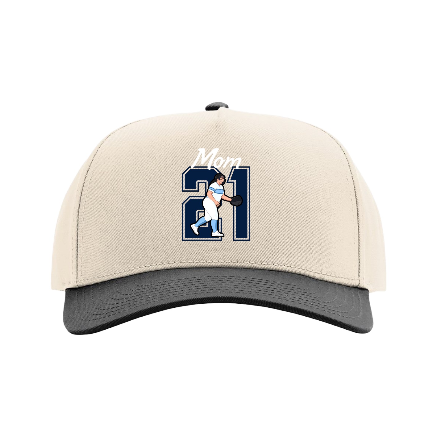 Full Fabric Five-Panel Champ Cap — Mothers Day Shirsey in Cream/Black