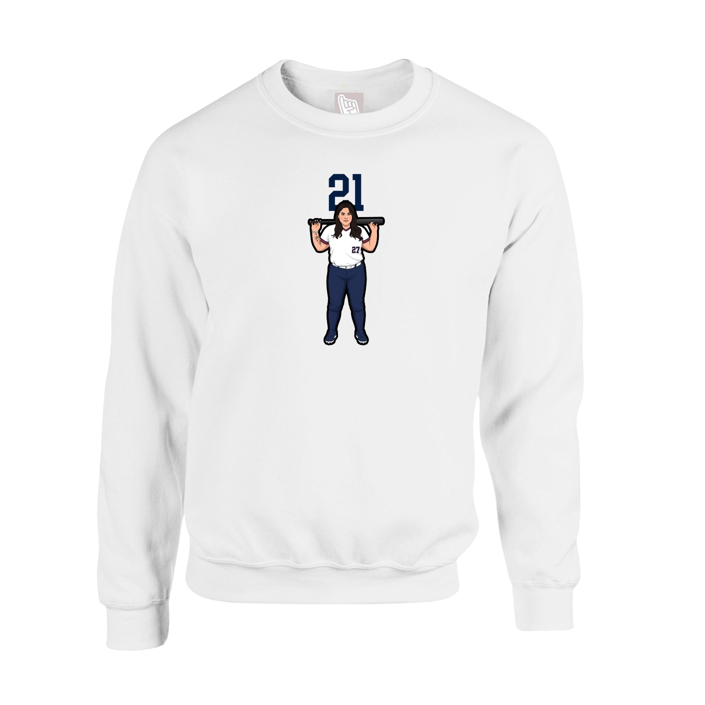 Fleece Crew — Number Top in White