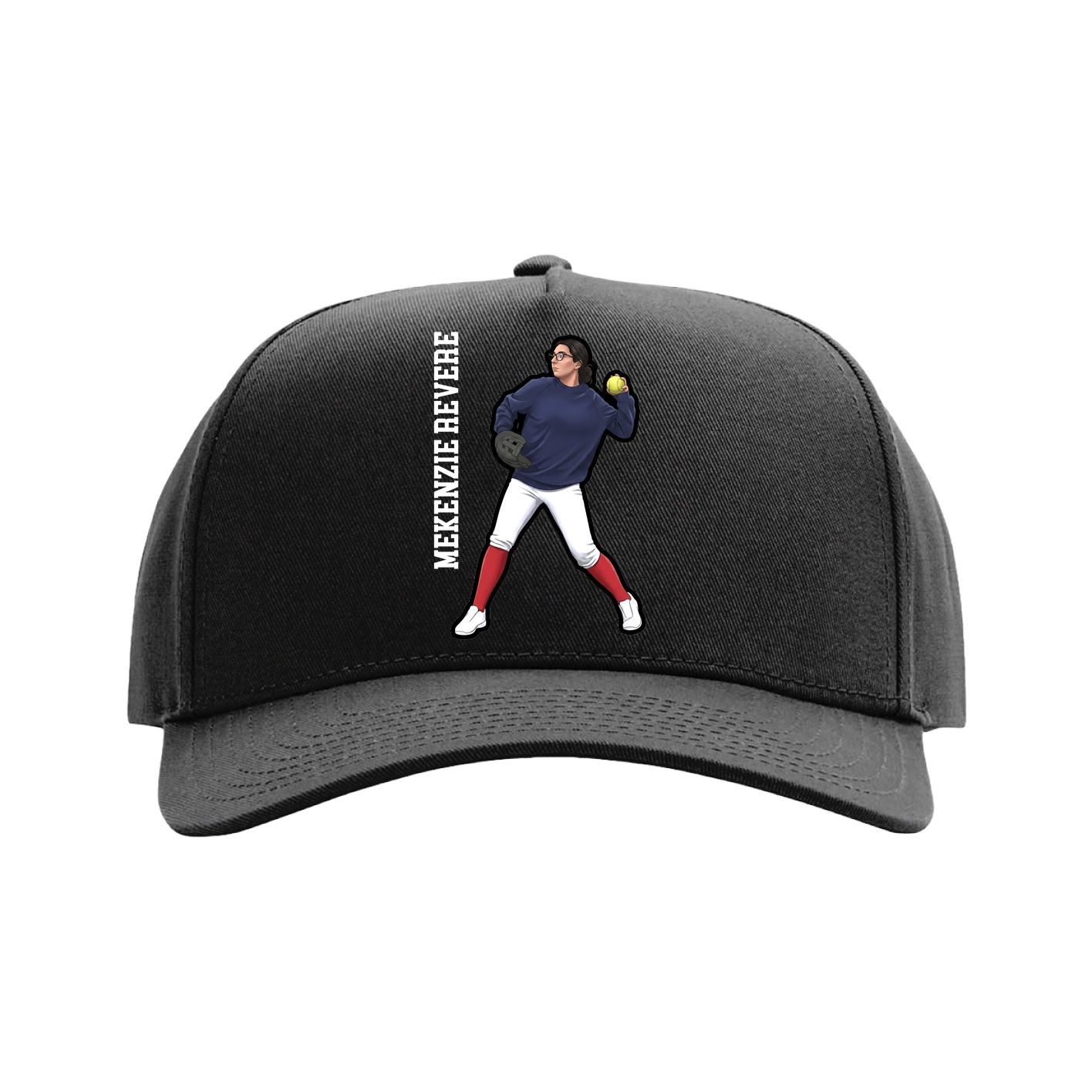 Full Fabric Five-Panel Champ Cap — Name Vertical in Black