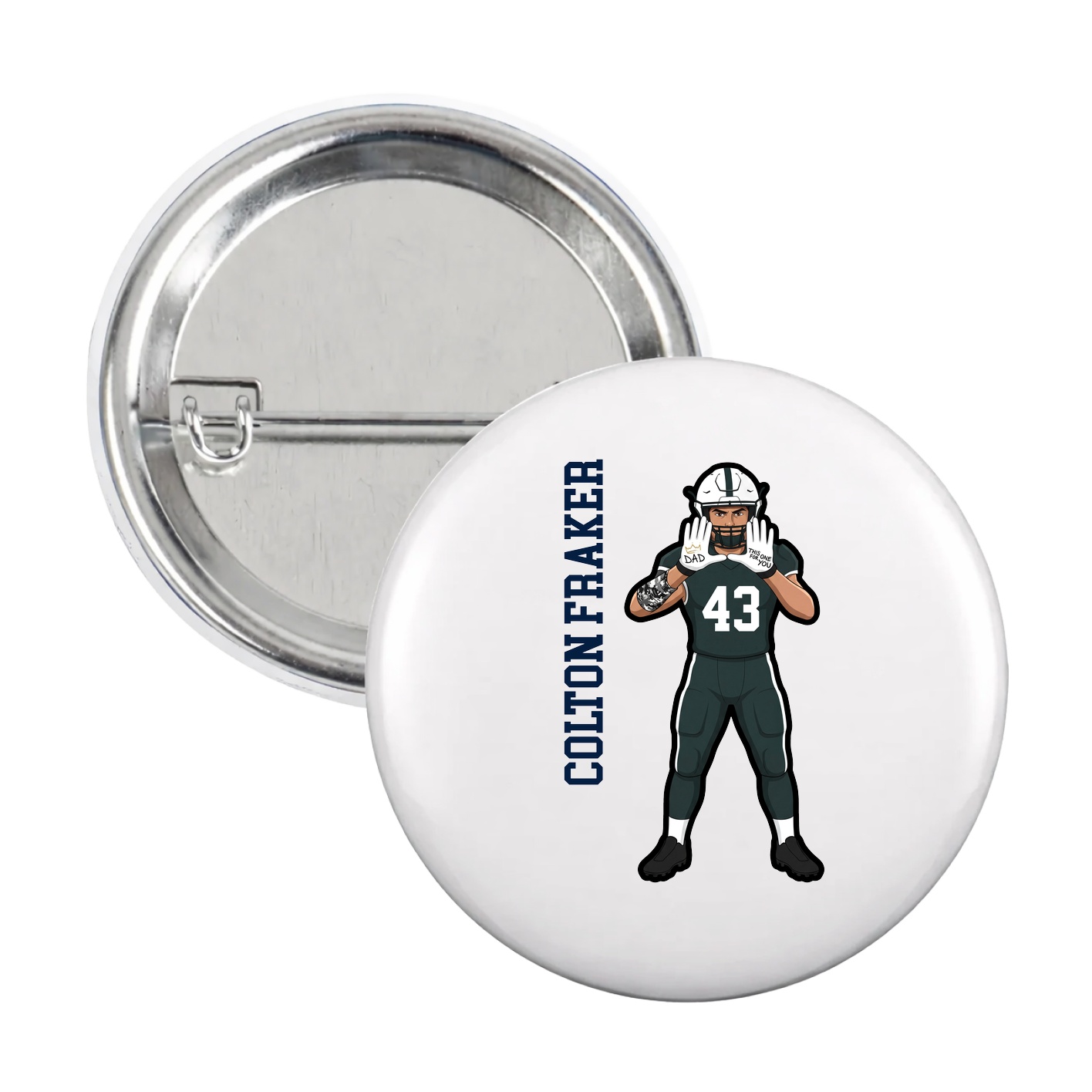 Game Day Button — Name Vertical in White