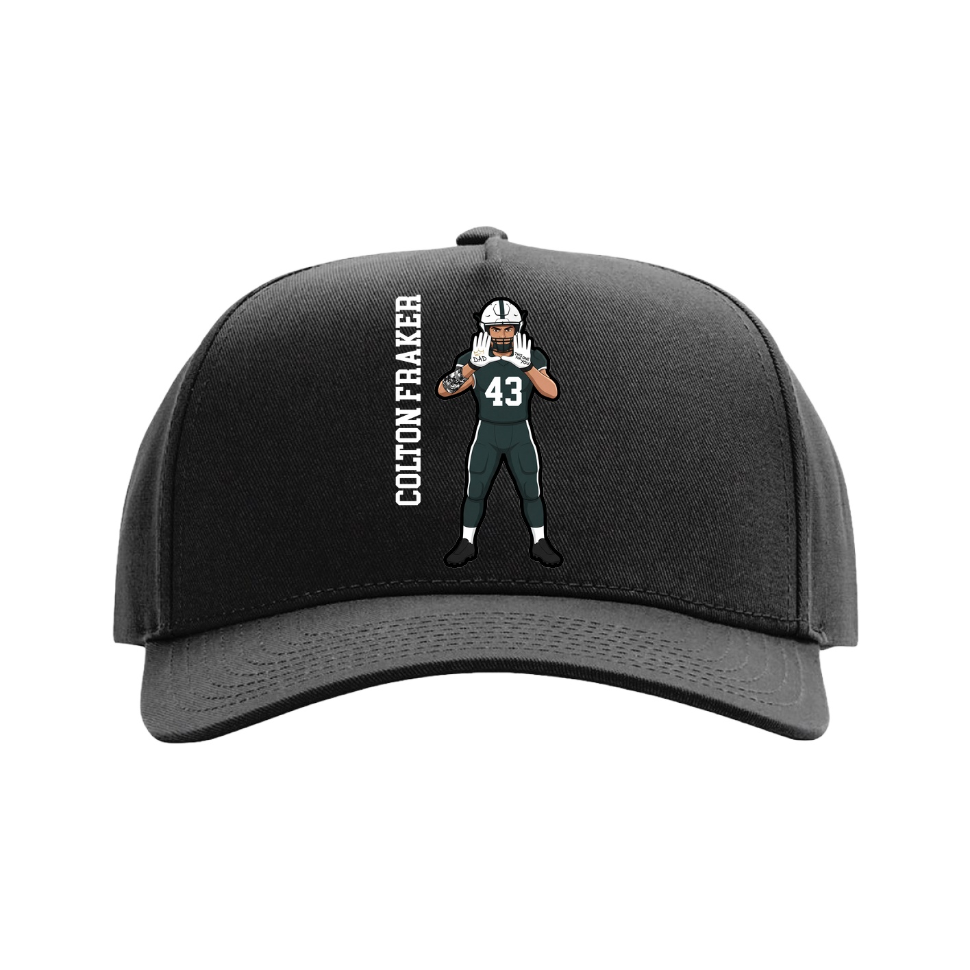 Full Fabric Five-Panel Champ Cap — Name Vertical in Black