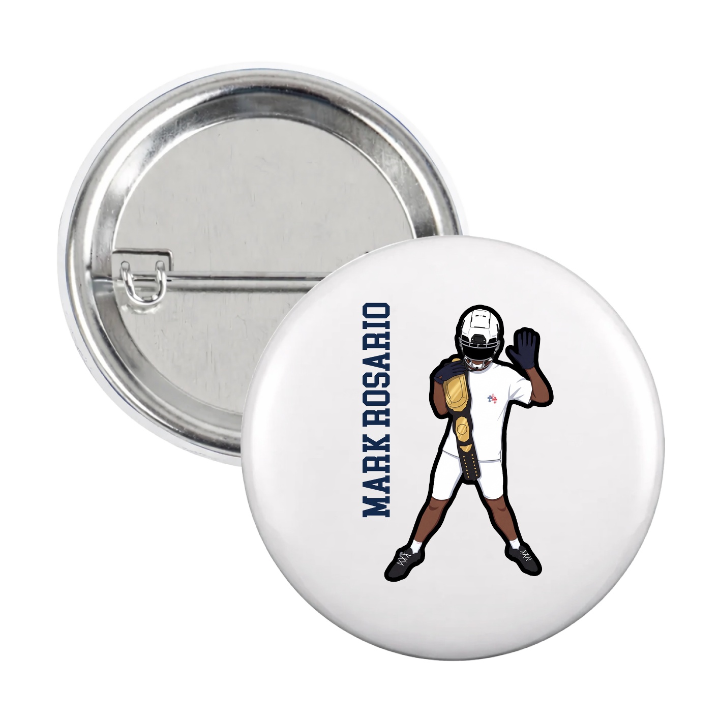 Game Day Button — Name Vertical in White