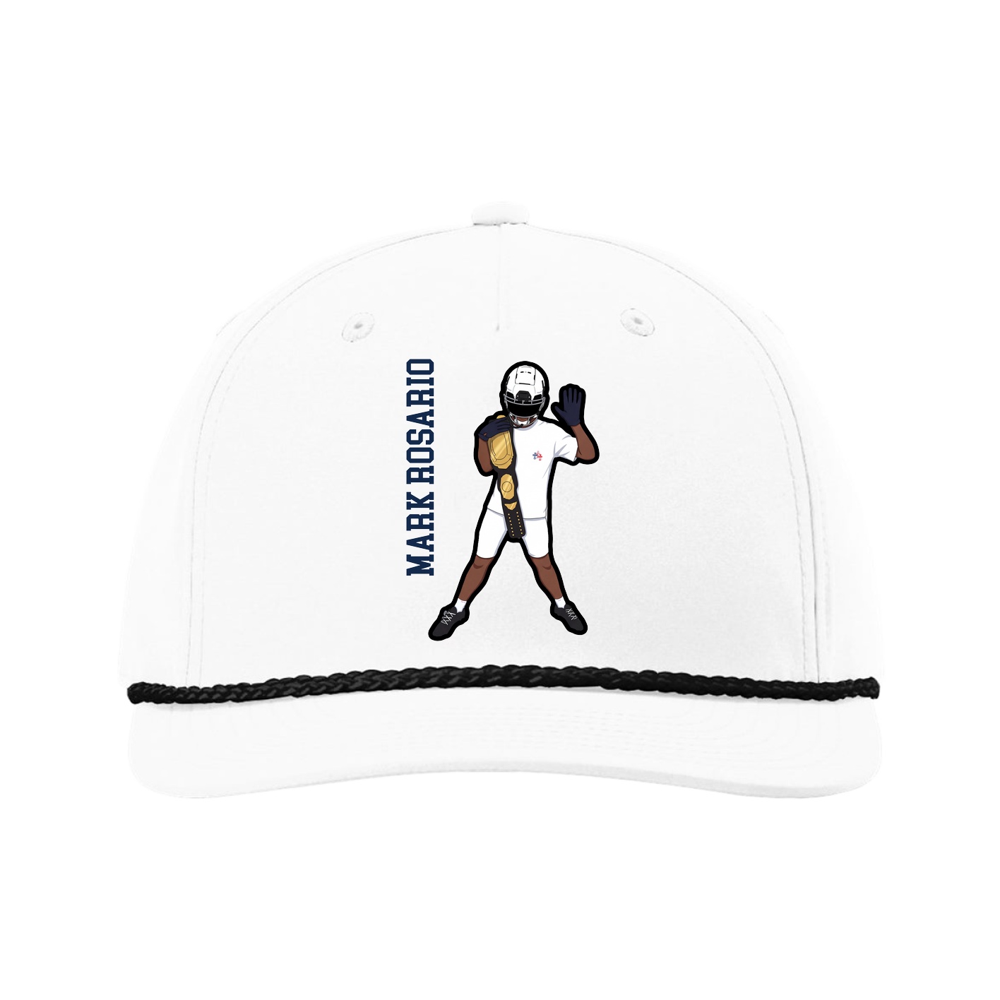 Five-Panel Classic Rope Cap — Name Vertical in White