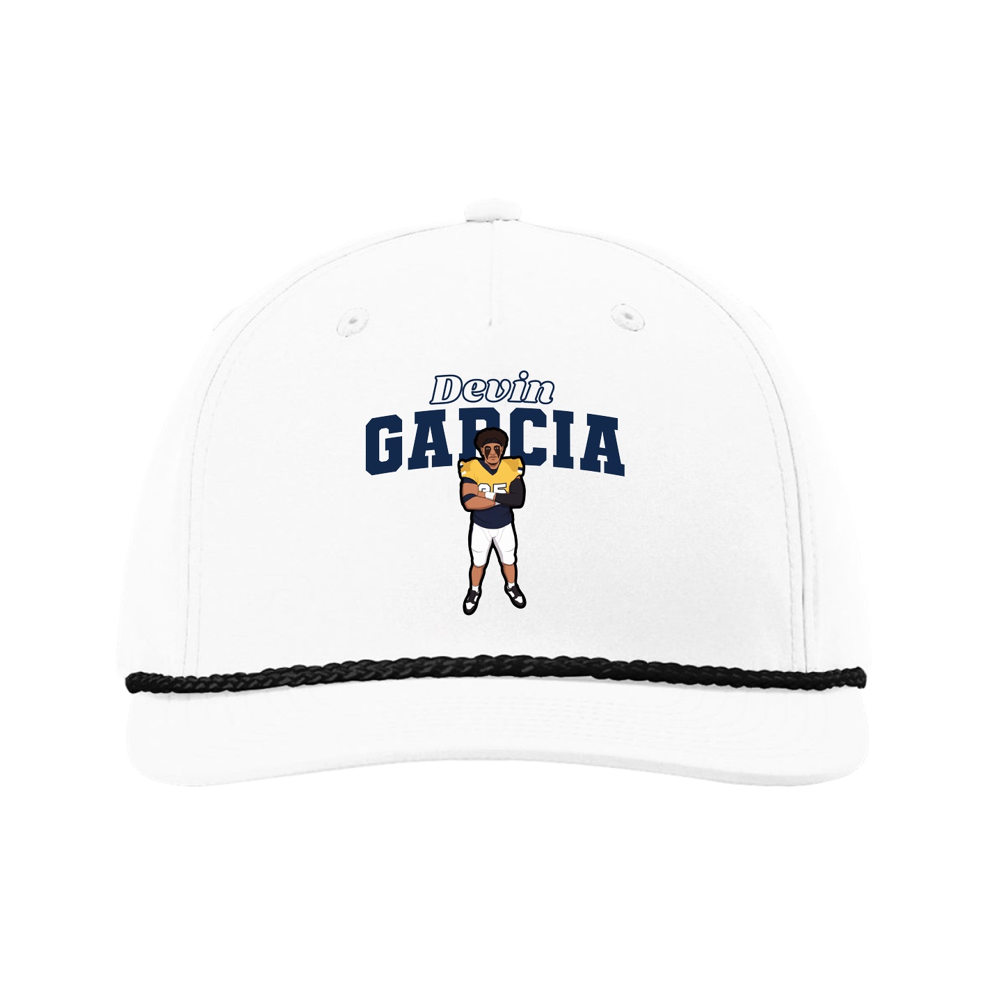 Five-Panel Classic Rope Cap — Name Arch in White