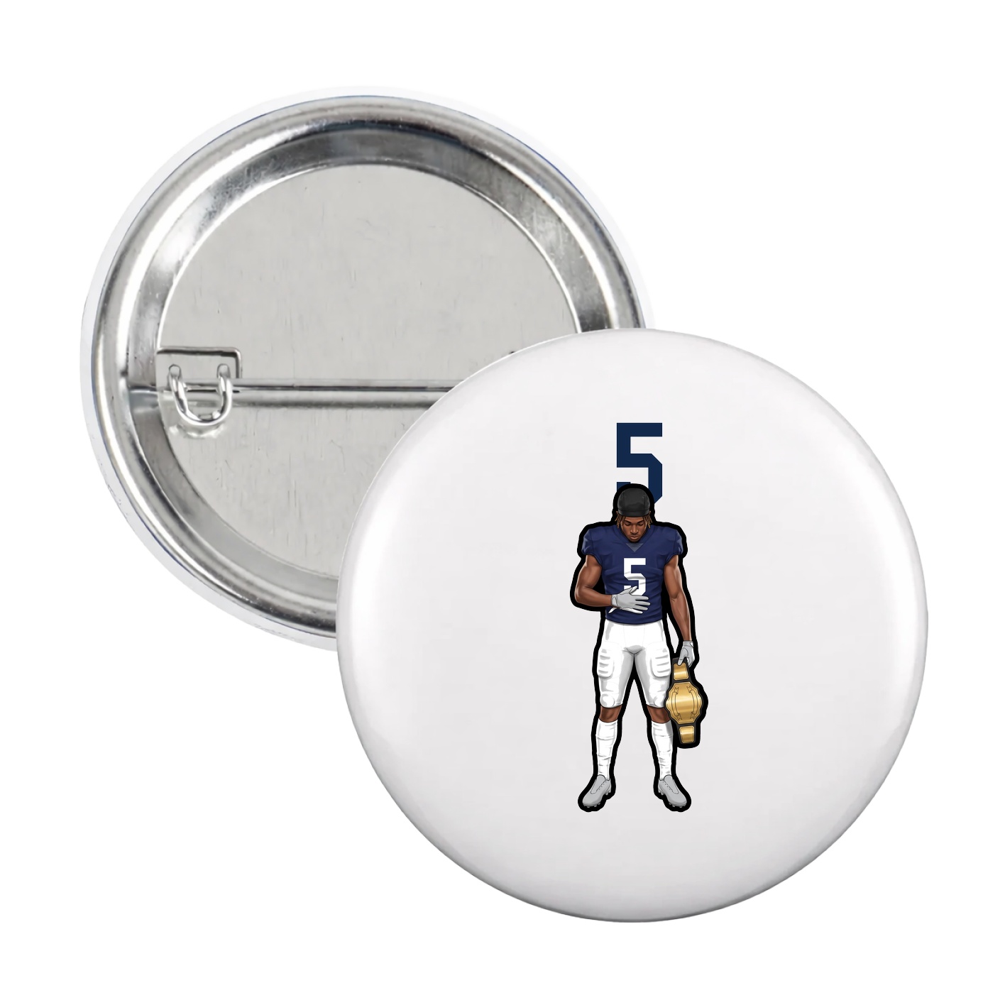 Game Day Button — Number Top in White