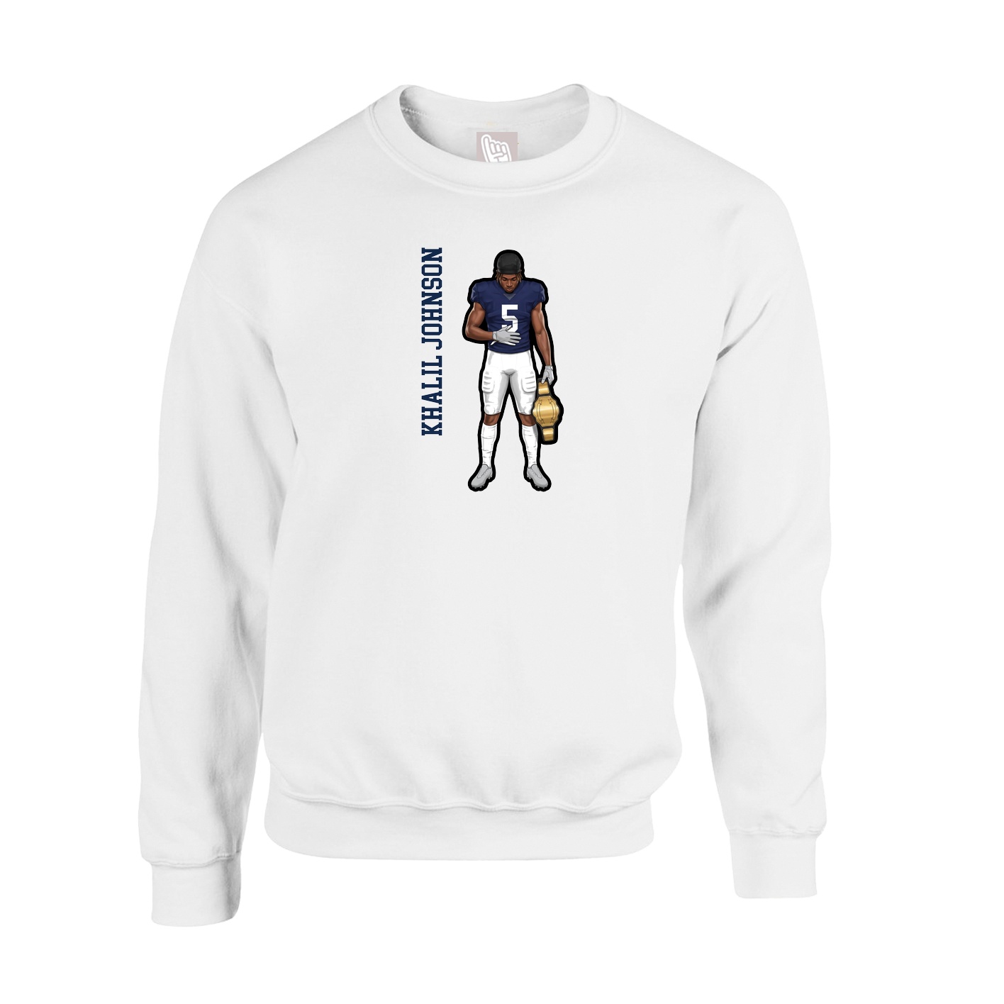 Fleece Crew — Name Vertical in White
