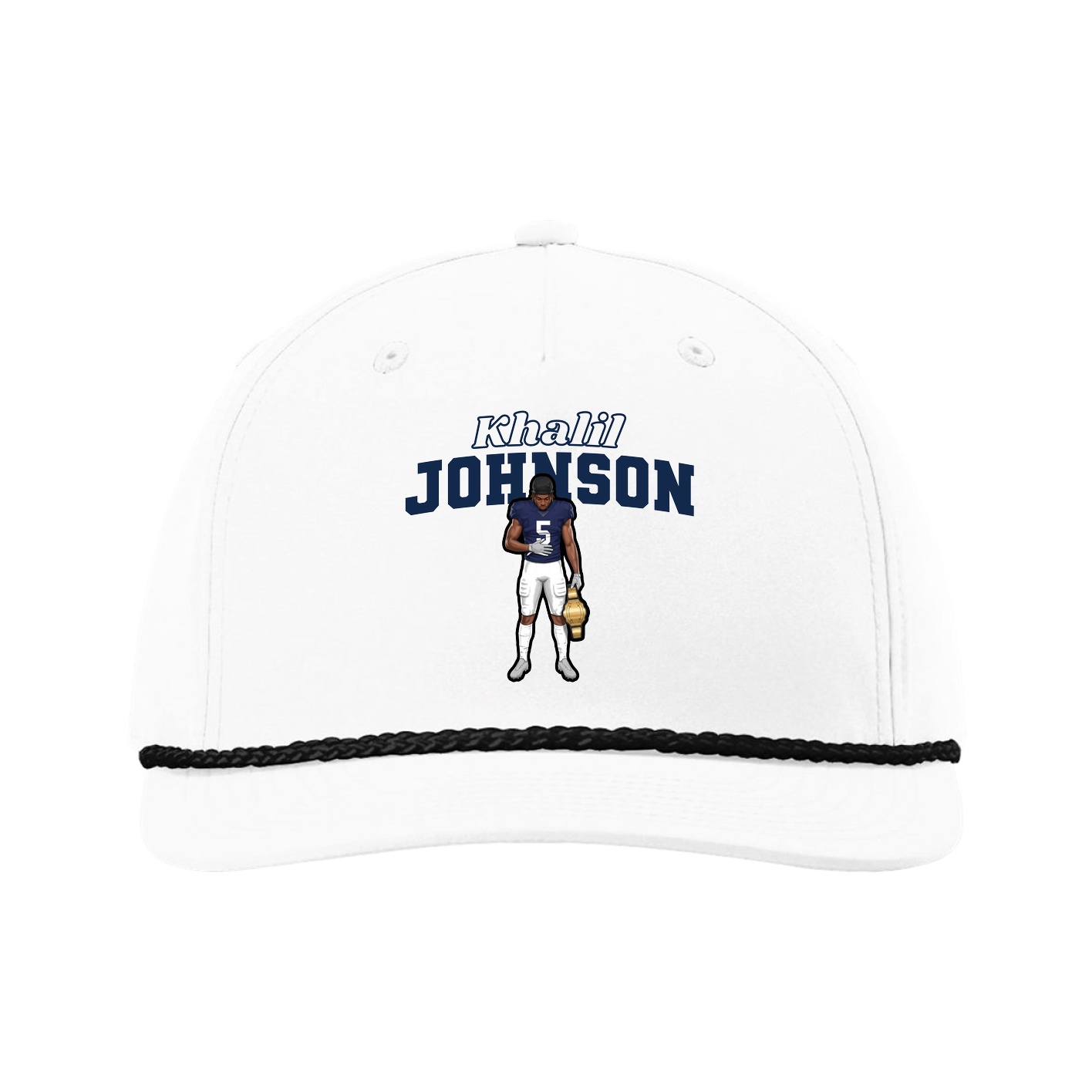 Five-Panel Classic Rope Cap — Name Arch in White