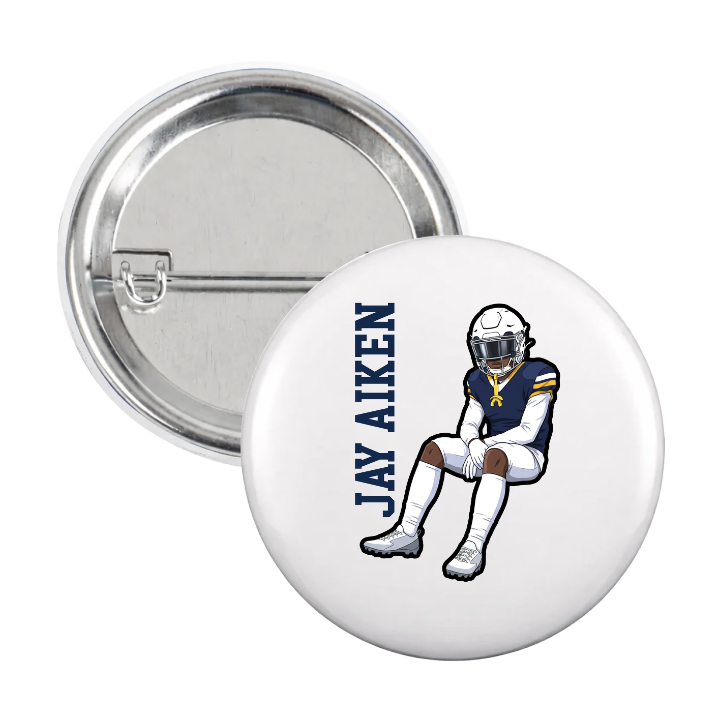 Game Day Button — Name Vertical in White