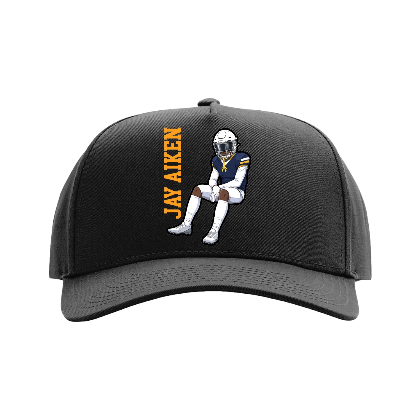 Full Fabric Five-Panel Champ Cap — Name Vertical in Black