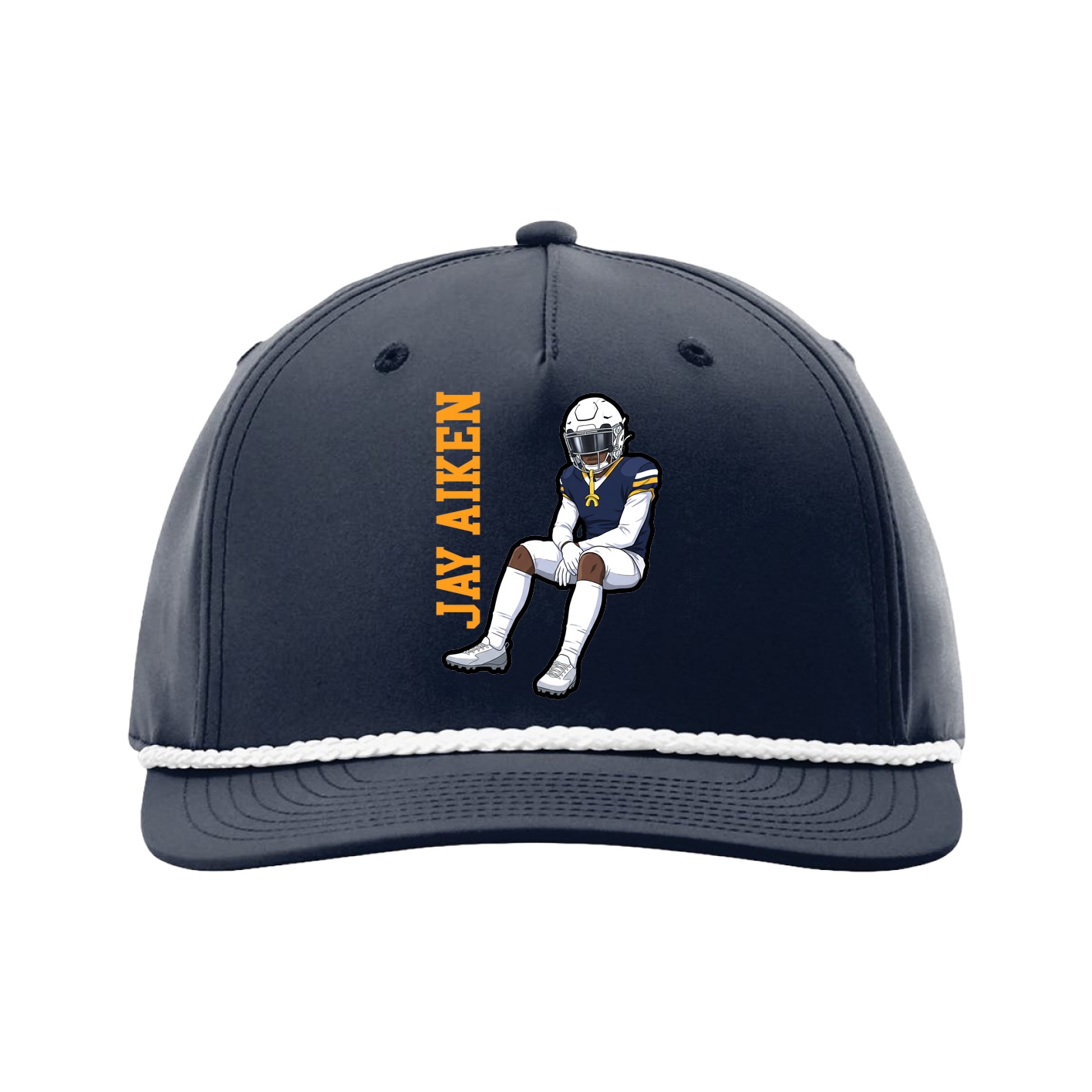 Five-Panel Classic Rope Cap — Name Vertical in Navy