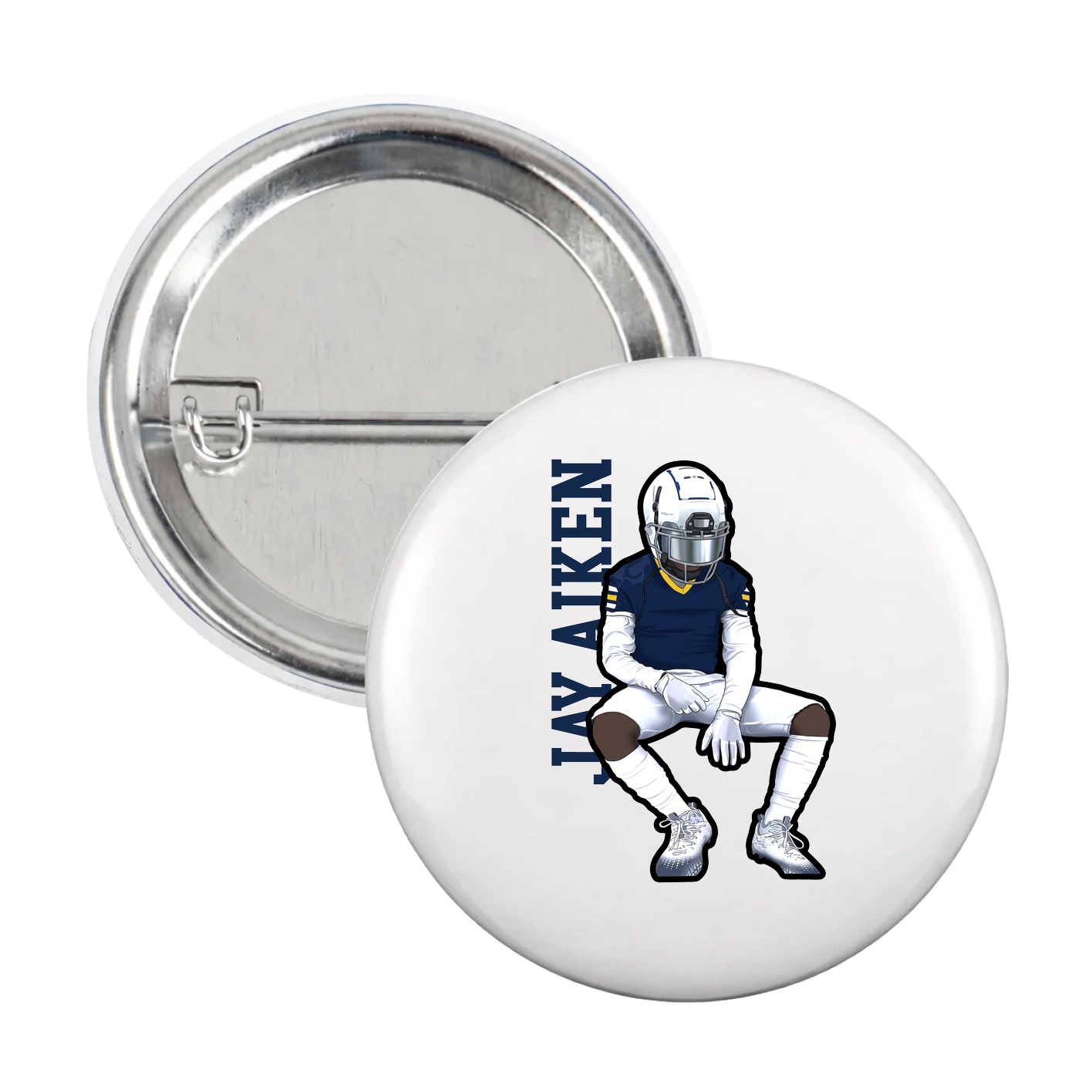Game Day Button — Name Vertical in White