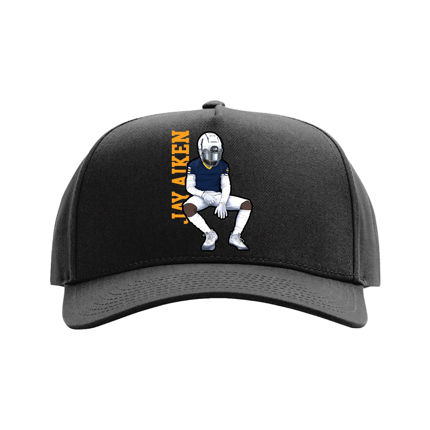 Full Fabric Five-Panel Champ Cap — Name Vertical in Black