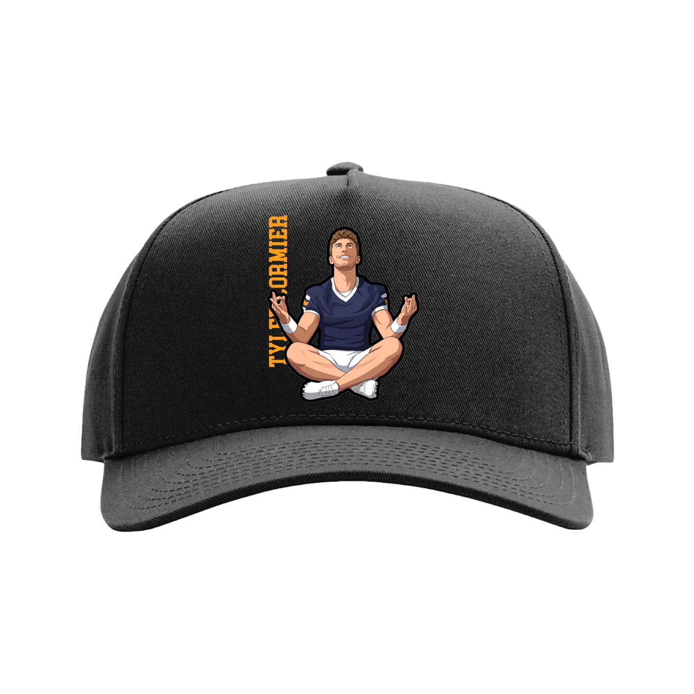 Full Fabric Five-Panel Champ Cap — Name Vertical in Black