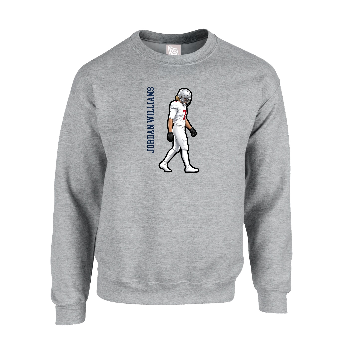 Fleece Crew — Name Vertical in Grey