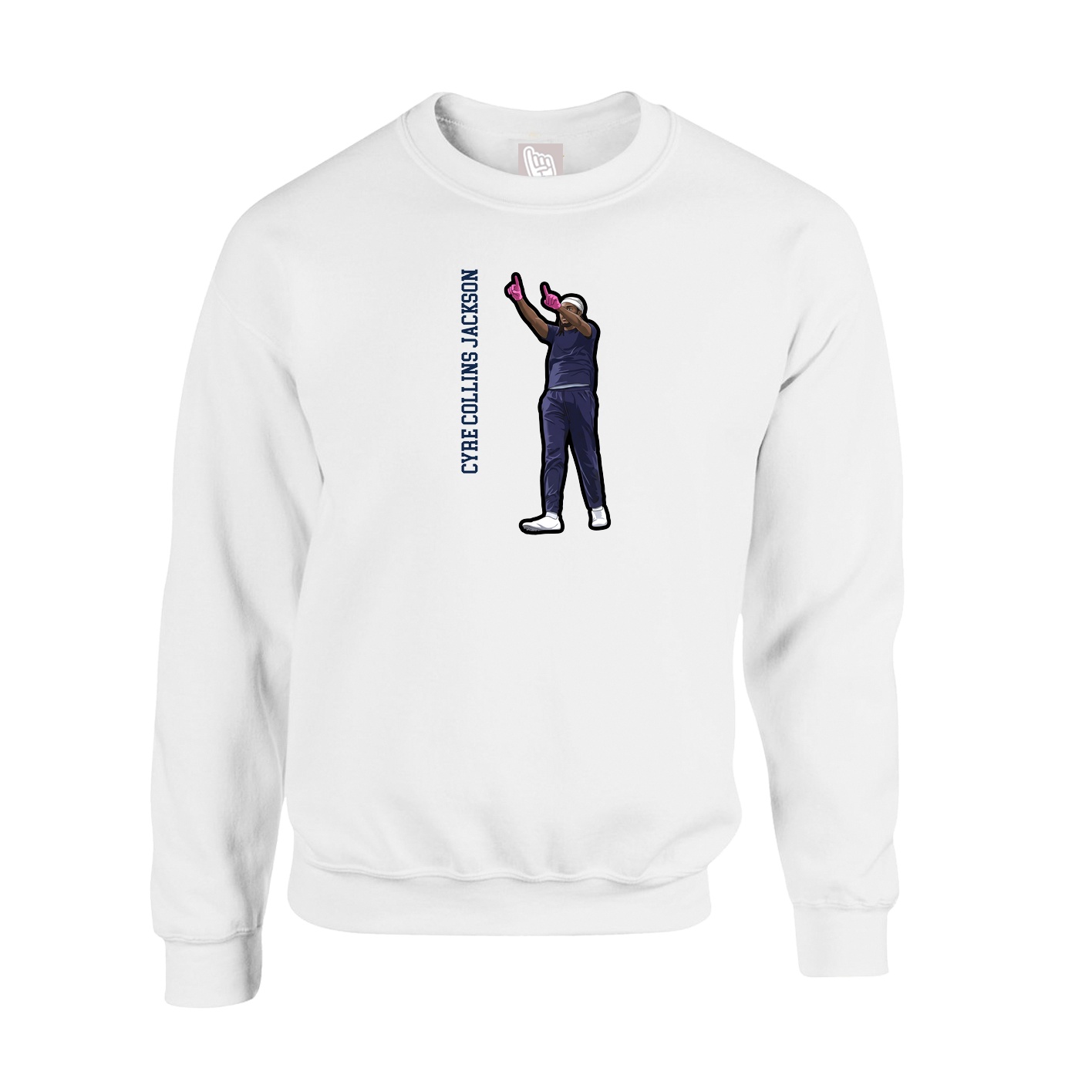 Fleece Crew — Name Vertical in White