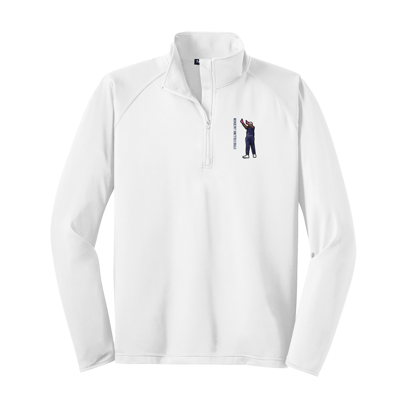 Q-Zip Pullover — Name Vertical in White